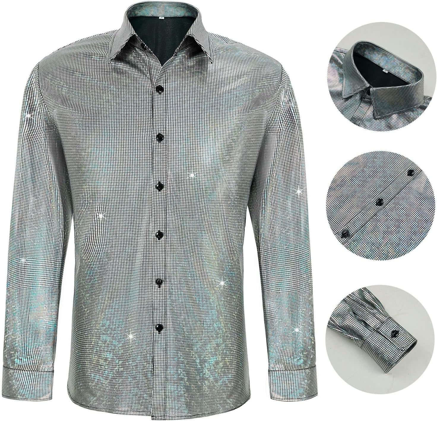 70s Outfits for Men 6 Pcs Disco Outfit Retro Costume with Bell Bottom Pants - Image 5