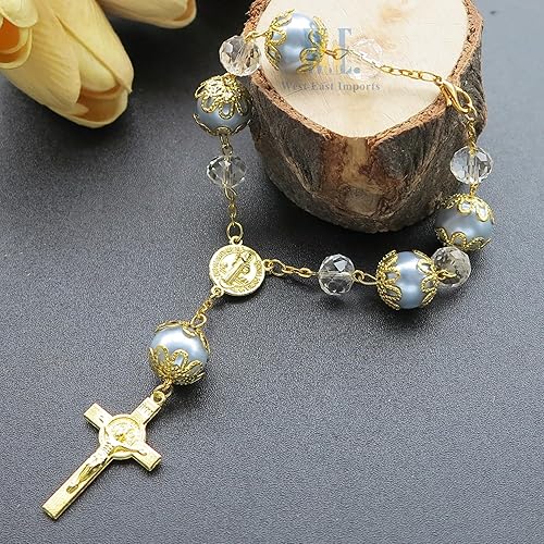 Miniatura 6 de Rosario de la década de la década de perlas de imitación azul, 12 unidades, para bautizobautizobodarecuerdos de membrillo mis  bautizo