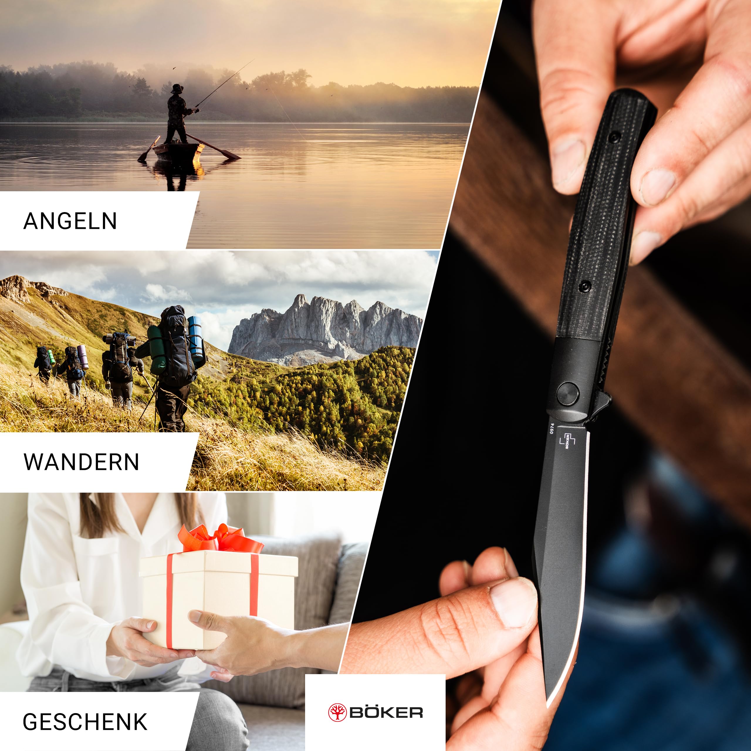 BÖKER PLUS® Modern Stockman Taschenmesser - schlankes Gentleman EDC Klappmesser mit Micarta Griff & Nitro-V Stahl Klinge - klassisches Einhand Farmermesser mit Flipper & Clip für Alltag & Outdoor