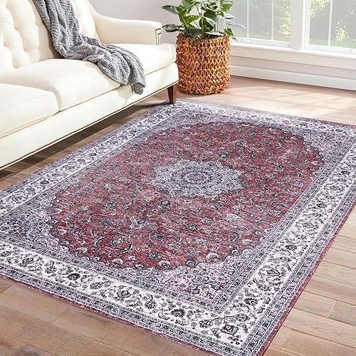 GlowSol Alfombra lavable de 9 x 12 pies, estilo bohemio, para sala de estar, granja, oriental, grande, envejecida, antideslizante, resistente a las