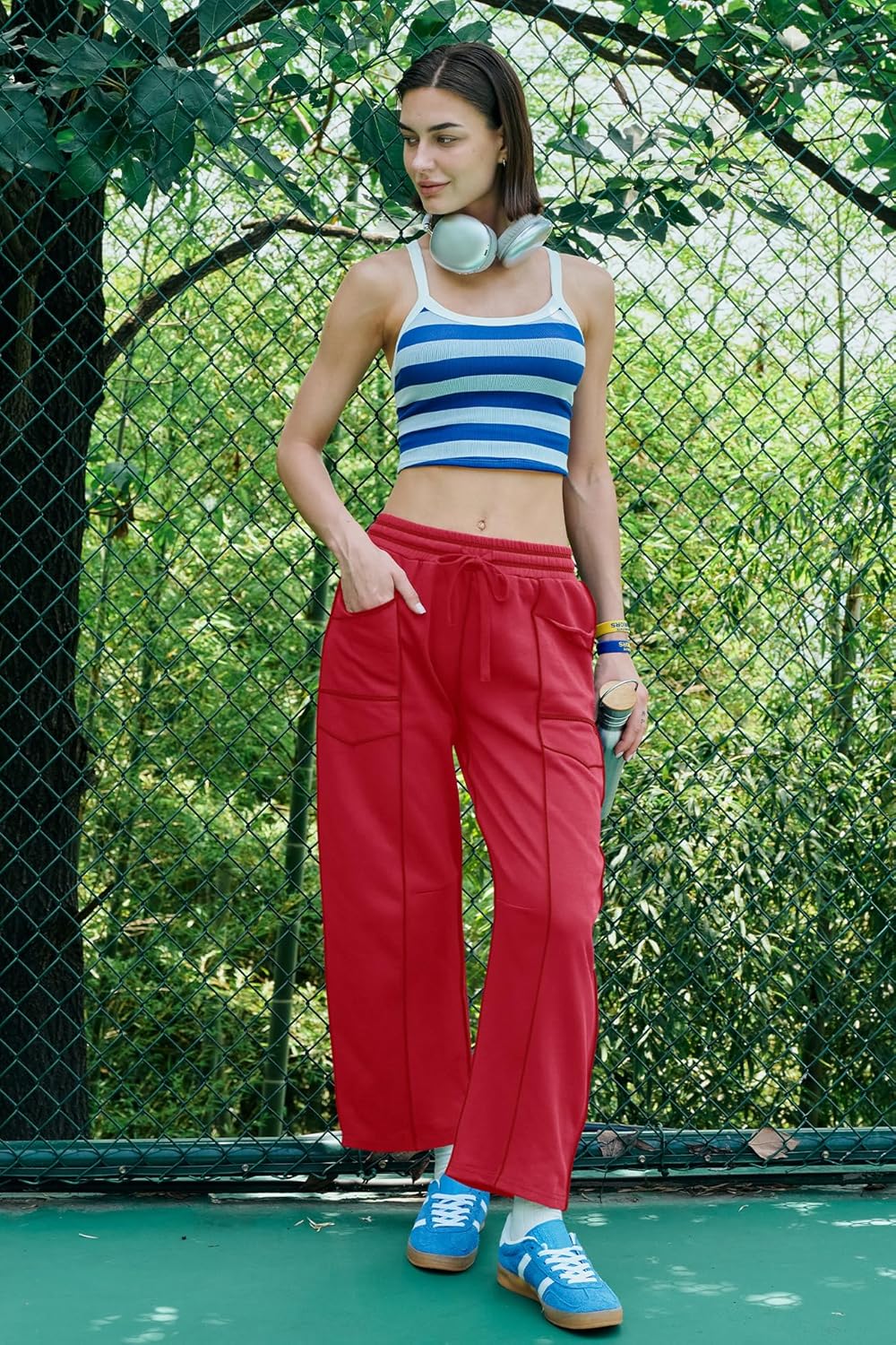 Nirovien Womens Barrel Sweatpants High Waisted Wide Leg Sweatpants Drawstring Lounge Baggy Pants Barrel Sweats - Image 5