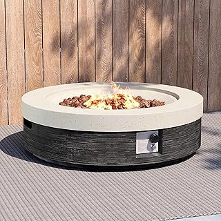 41inch Round Propane Fire Pit Table-Black & White Magnesium Oxide Design,50000 BTU Heat,CSA Certified,Includes Lava Rocks & Waterproof Cover-Modern Patio Heater