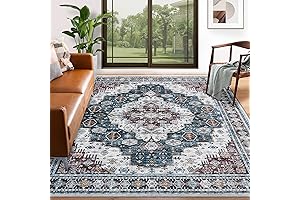 9x12 Wash Carpet This Red/Blue Large Medallion Distressed Living Room Rug Caps...