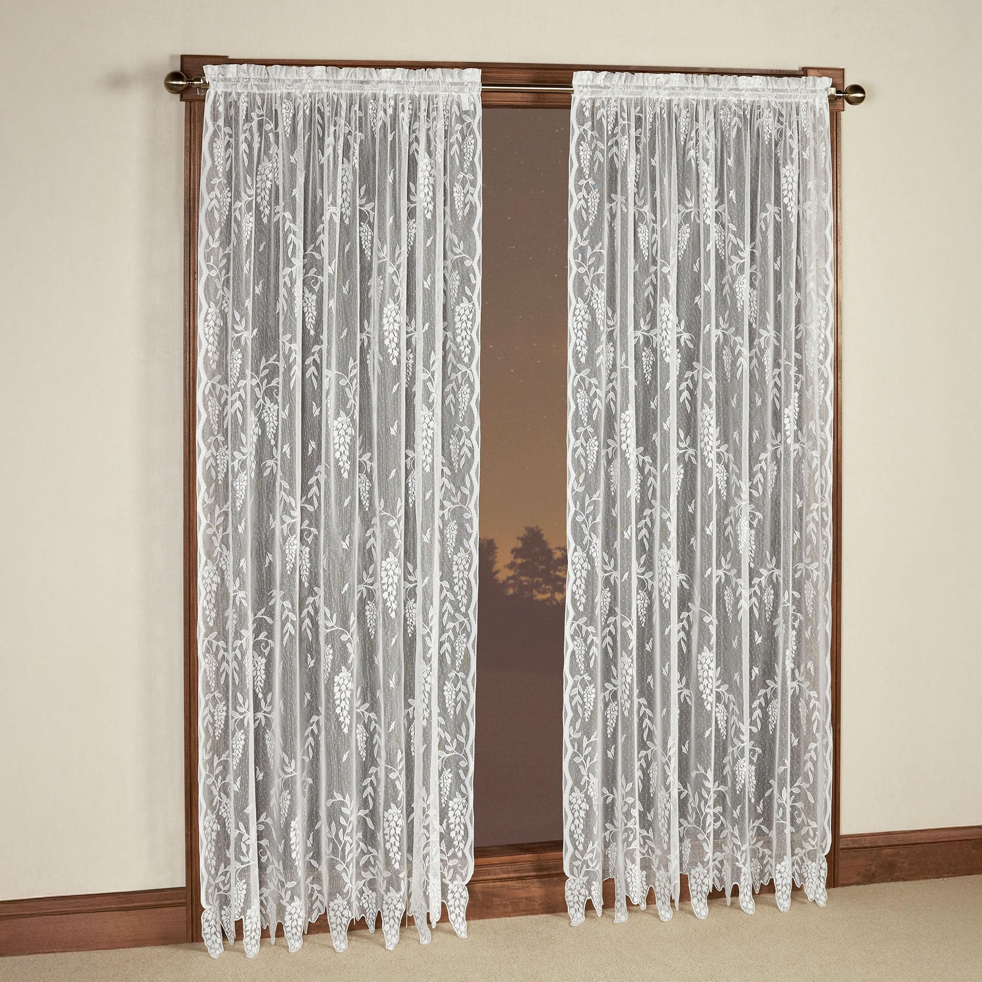 Luxury Sheer Polyester Wisteria Arbor Lace Window Treatment | Flower 84L Panel Pair | Timeless Classic Traditional | White | Elegance Charm | Rod Pocket Curtains | Machine Washable | Light Filtering
