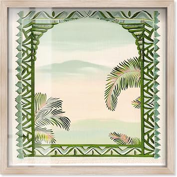 Art Remedy Palm View Vista Shadowbox Print Modern Coastal Art, Blonde Frame, 12 x 12