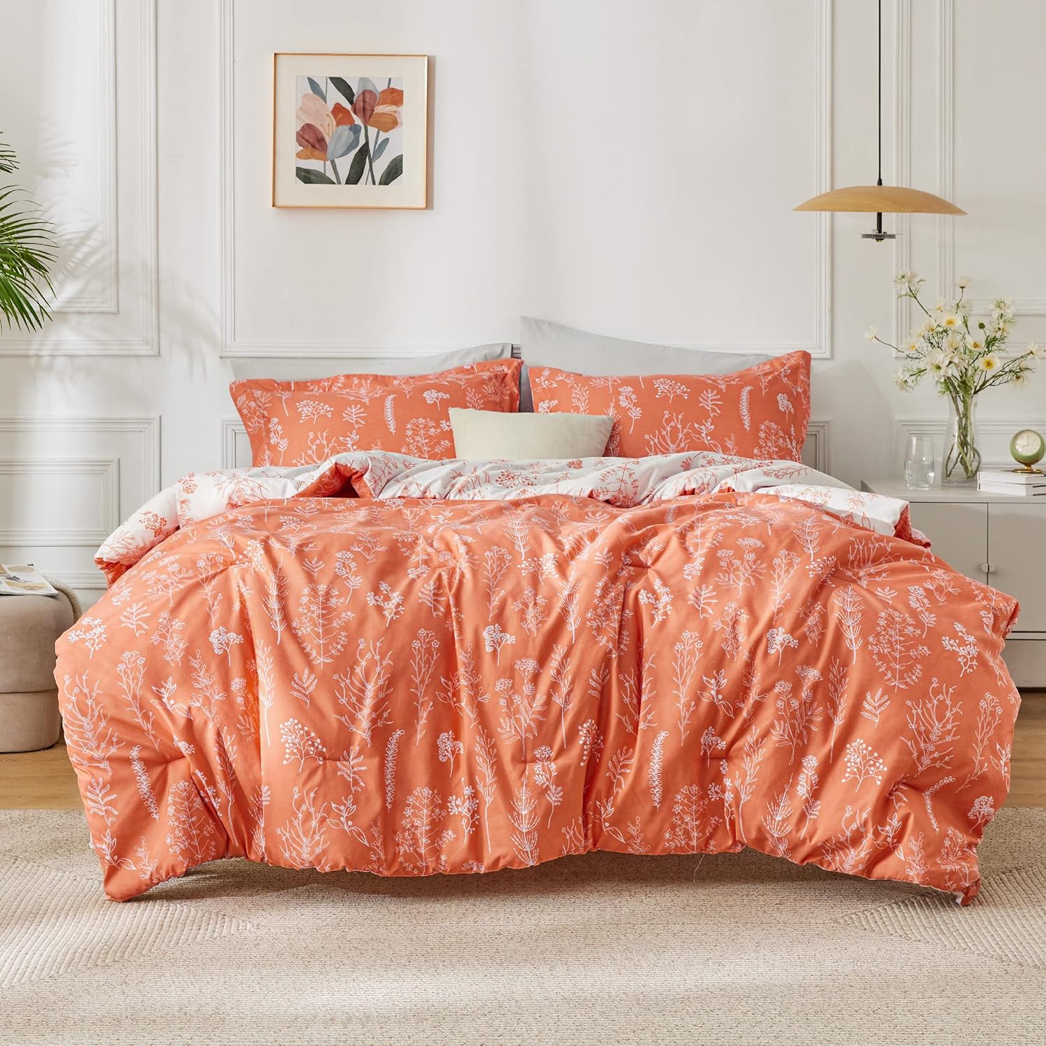 Bedsure King Comforter Set Coral Orange Comforter, Cute