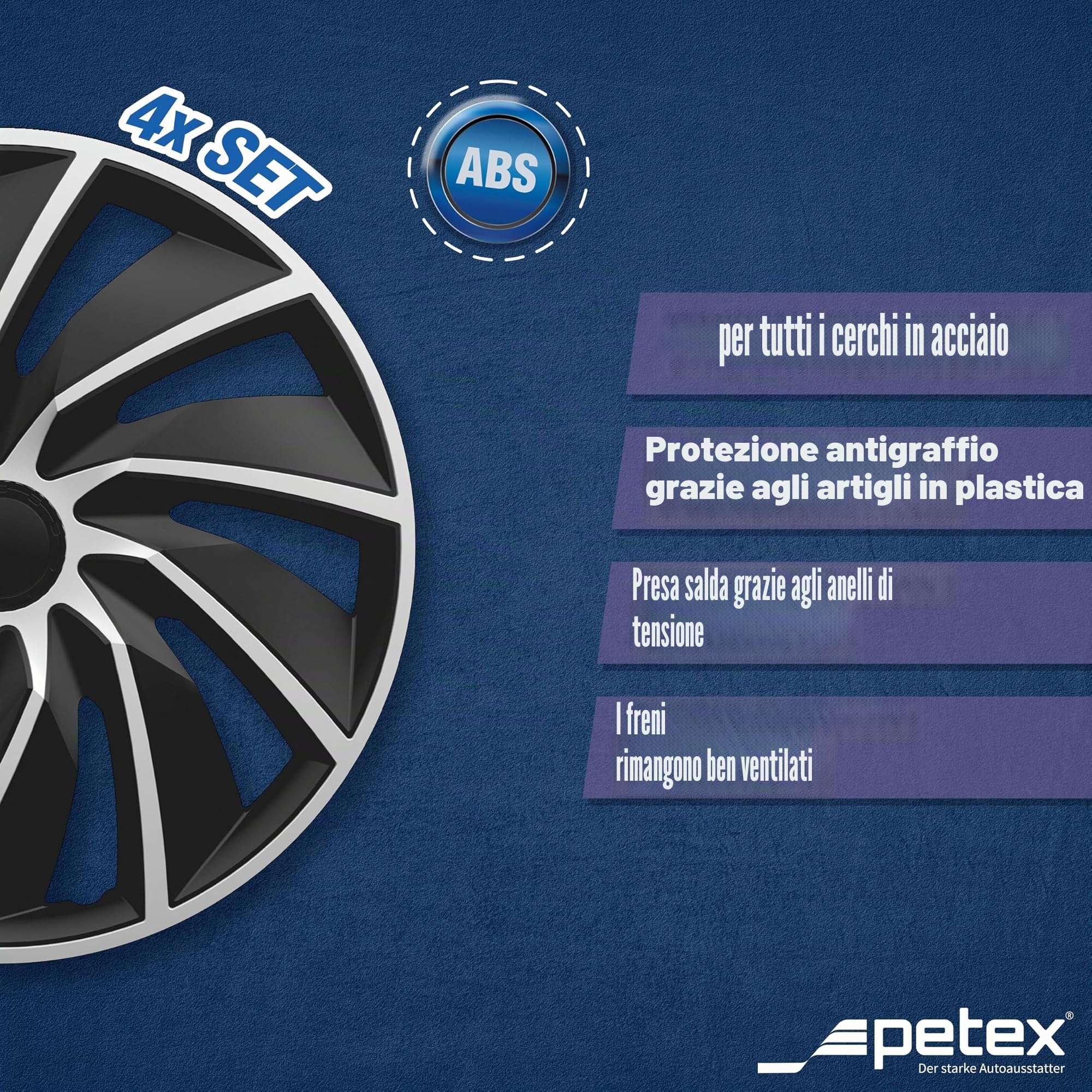 Petex Copricerchi 17" pollici Serie/Kit nero argento Copricerchi Auto RBV55517