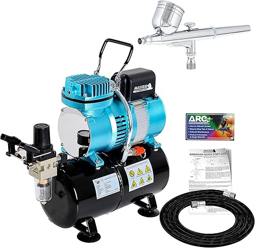 Master Airbrush, G22, juego de aerógrafo con compresor Master TC-20T con tanque de aire, manguera neumática y acción dual G22, alimentación por