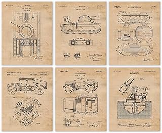 Vintage Military Vehicles Equipments Patent Prints, 6 (8x10) Unframed Photos, Wall Art Decor Gifts for Home Office Security Garage Shop School College Student Teacher Coach World War Country History