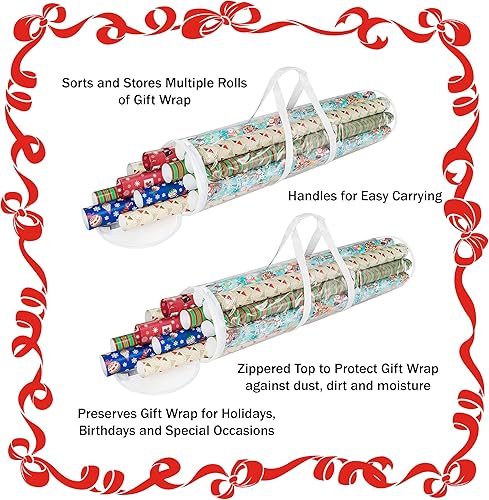 Miniatura 3 de Elf Stor Bolsas de almacenamiento de papel de regalo de 31 pulgadas de largo, 2 bolsas transparentes con asas, se adapta a hasta 25 rollos de papel