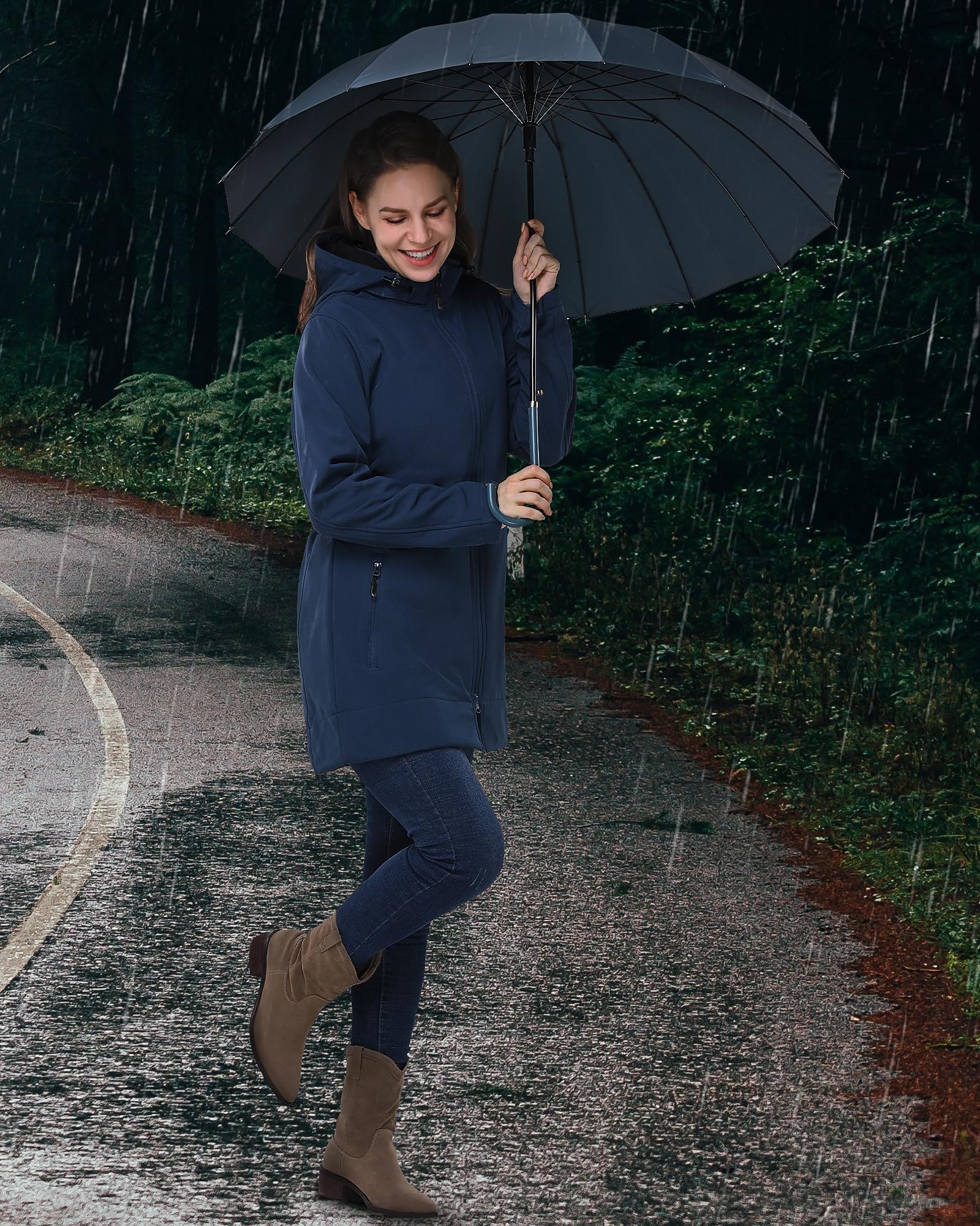 33,000ft Femme Veste Softshell Imperméable Longue Légère Jacket À Capuche Veste de pluie softshell Blouson Coupe Vent pour Activites En Exterieur Course à pied Randonnée