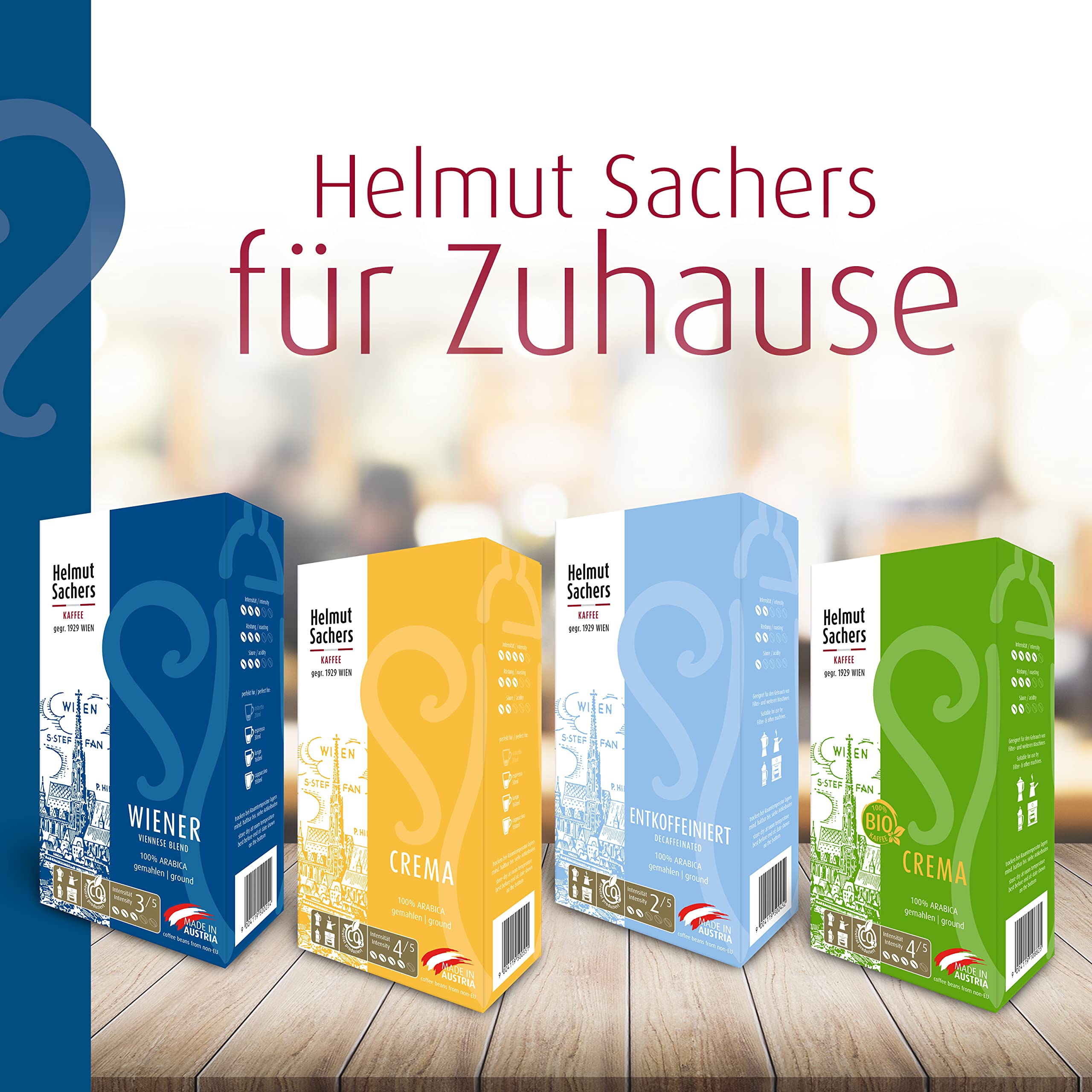 Helmut Sachers Kaffee - Wiener Mischung, Intensität 3/5, 100% Arabica, gemahlen, 6 x 500g