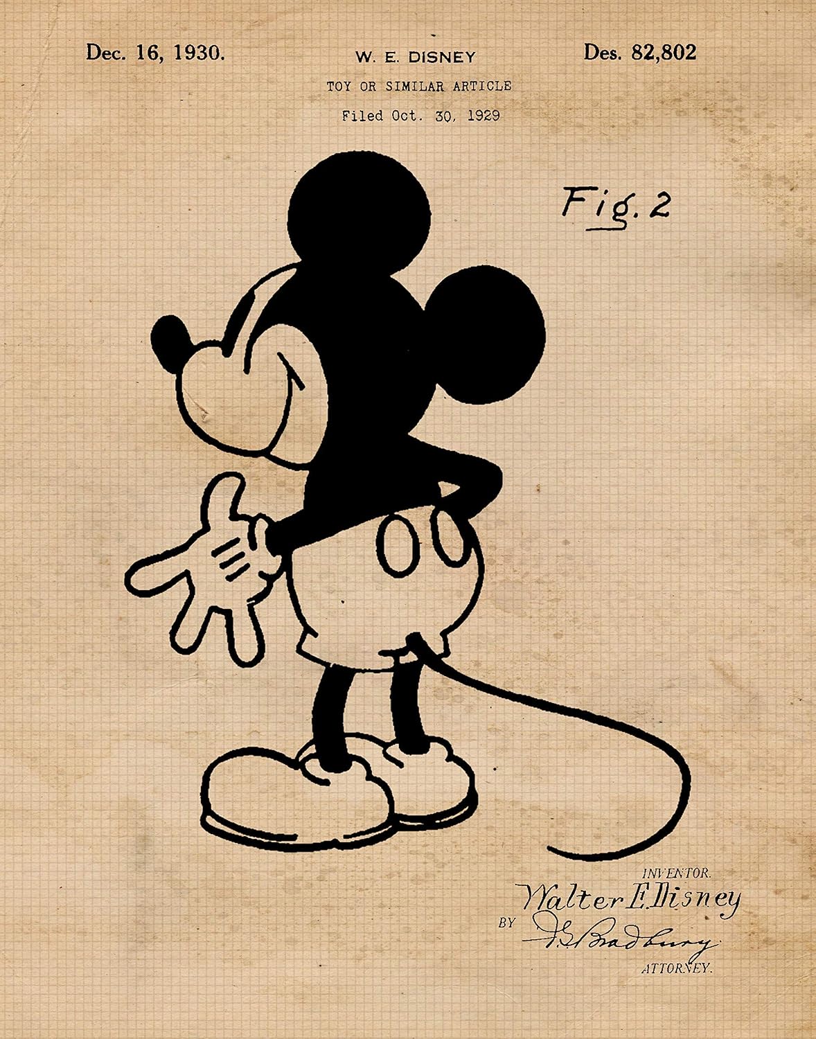STARS BY NATURE Classic Mickey Patent Prints, 2 (11x14) Unframed Photos, Wall Art Decor for Home Walter Disney Mouse Cartoon Work Office Filmmaking Movie Studio School College Student Teacher Coach
