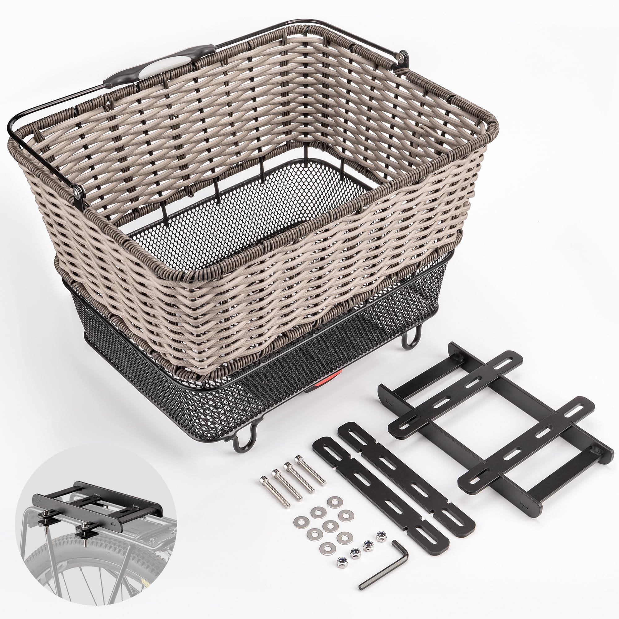 Cesta Trasera para Bicicleta – Gran Cesta Trasera con Cierre rápido, Red para Equipaje y Funda Impermeable, Cesta Tejida a Mano con Gran Capacidad