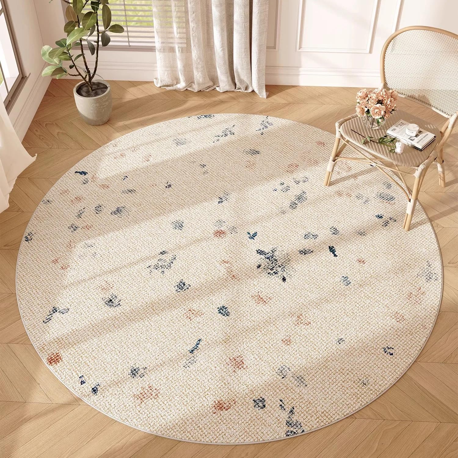 Tapis rond épais et moelleux de 180x180 cm lavable pour le salon et la chambre moderne