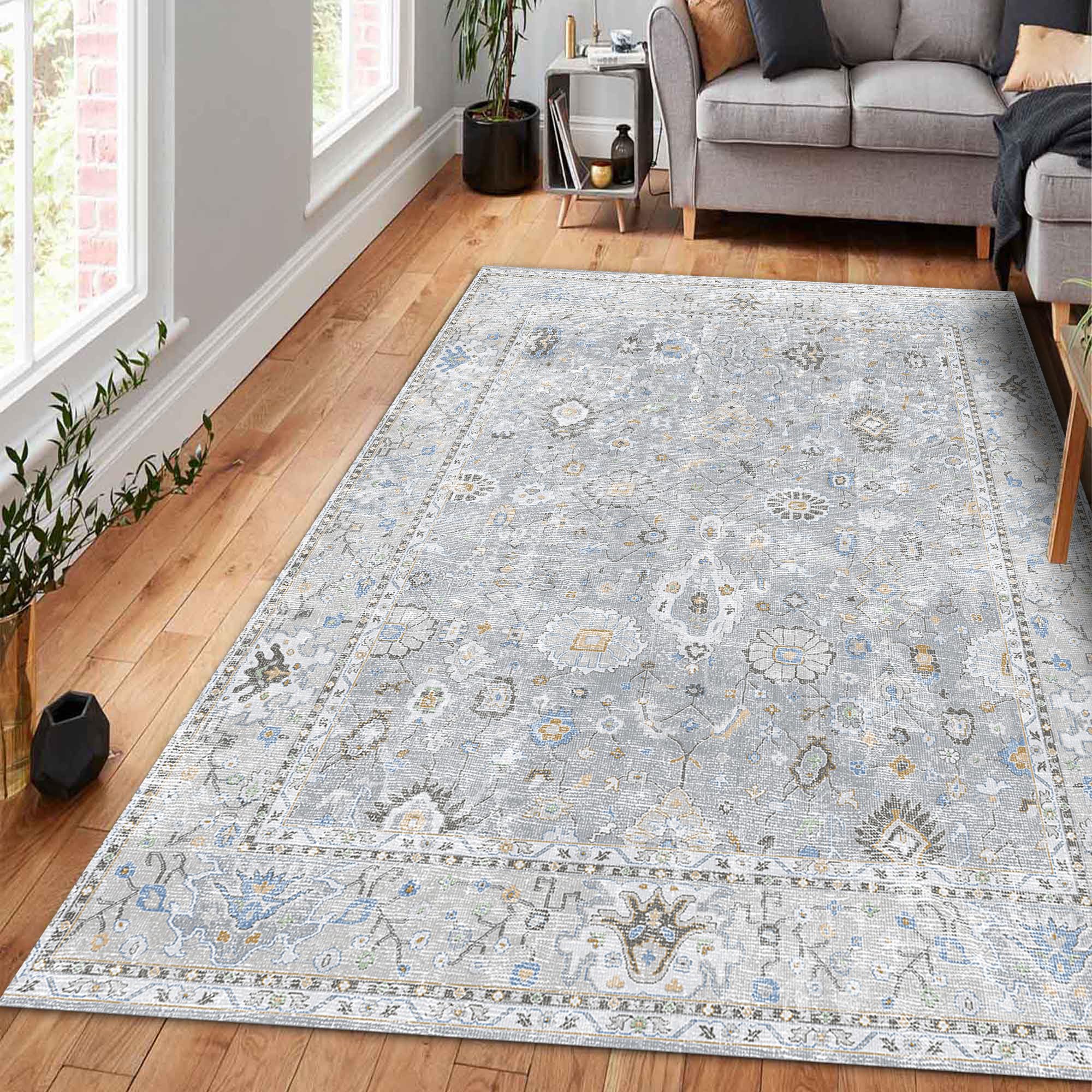 bamyum Monty Bedruckter Teppich Chenille-Druck Maschinell Hergestellt 80 x 300 cm, Waschbarer Wohnzimmer Vintage Schlafzimmer, Antibakteriell Antirutschunterlage Küchenteppich Beige