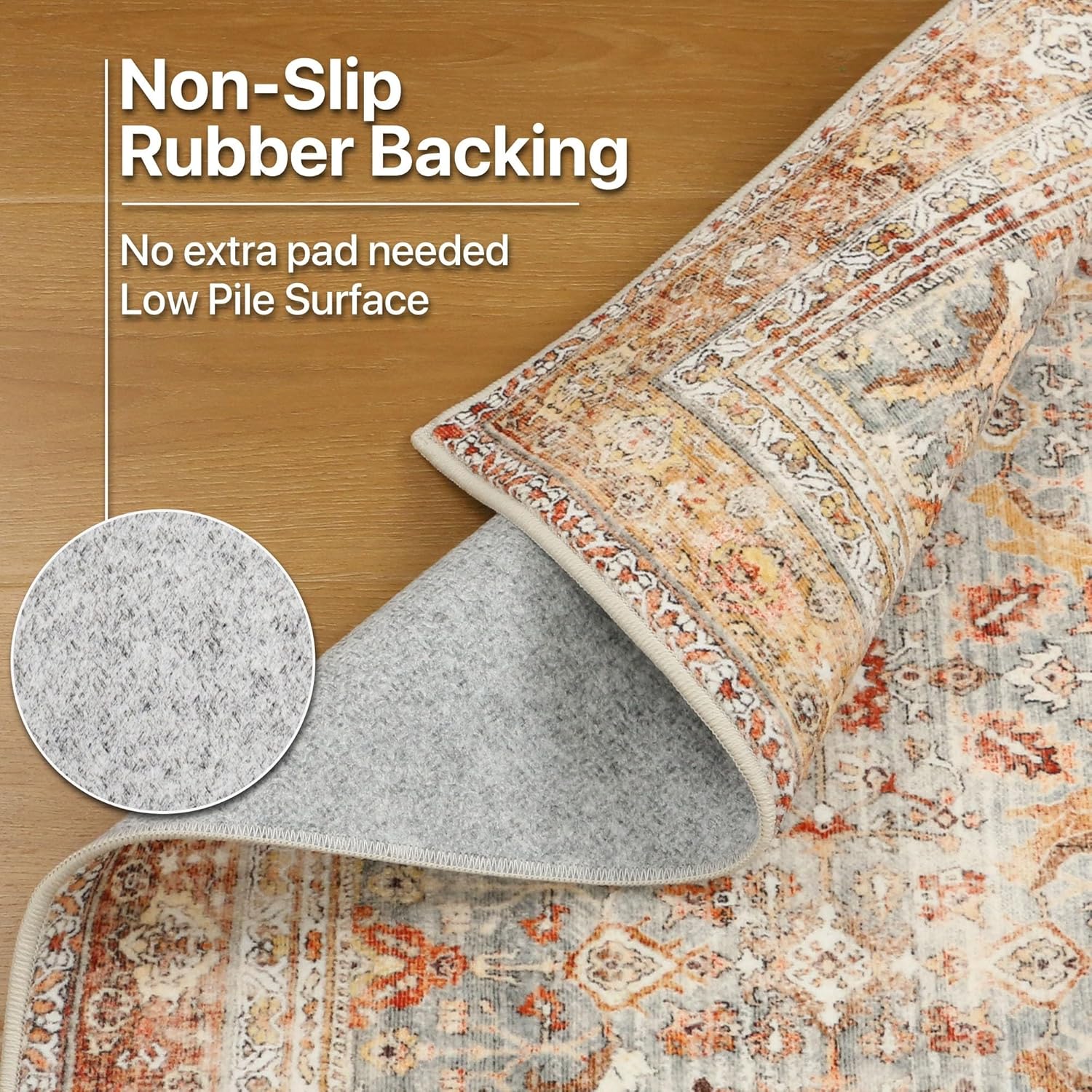 8X10 Area Rugs Machine Washable Rugs for Living Room, Vintage Boho Large Rugs for Bedroom Dining Room, Non Slip Indoor Soft Distressed Lightweight Thin Low Pile Carpet, Orange - Image 8