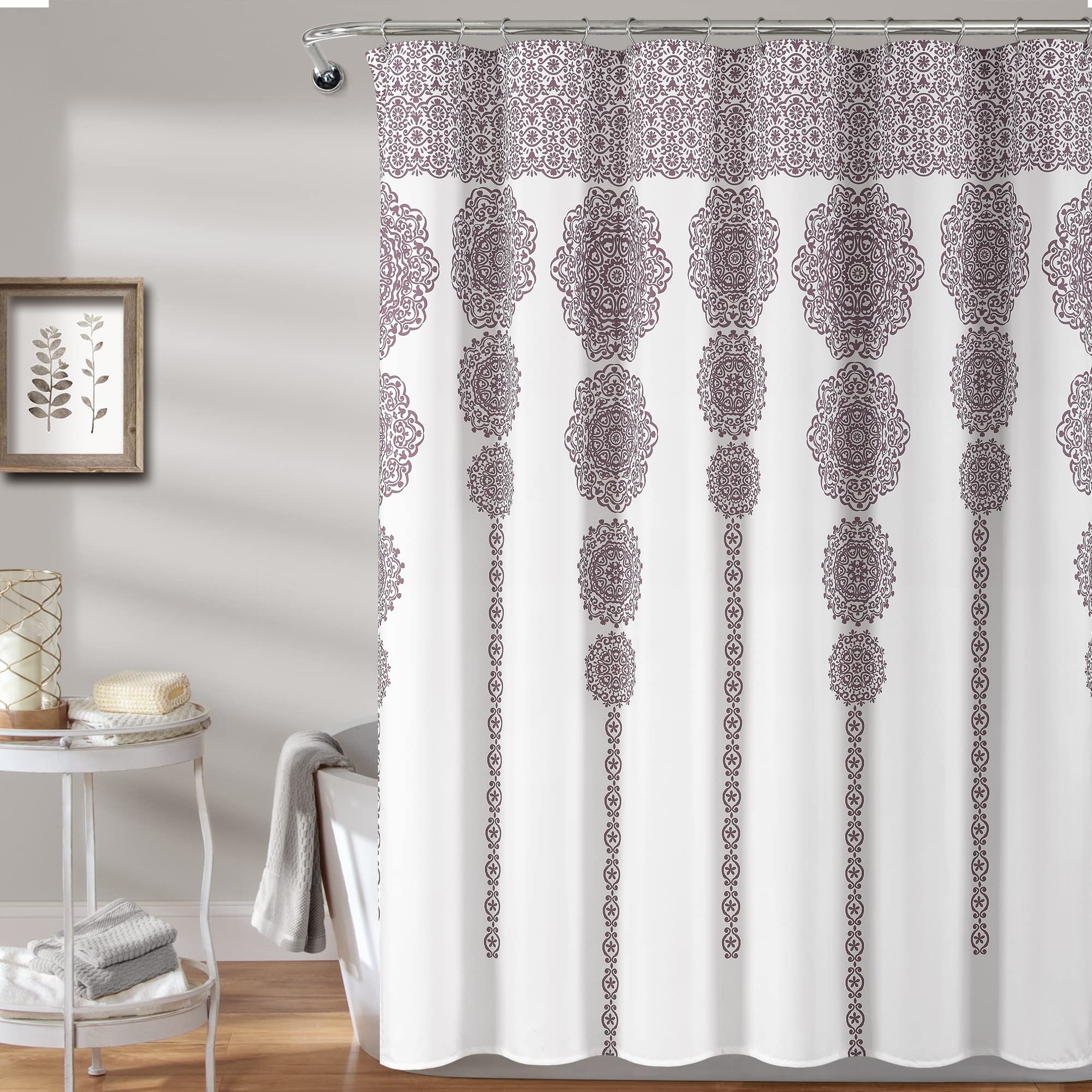 Lush Decor Stripe Medallion Shower Curtain, 72" x 72", Purple