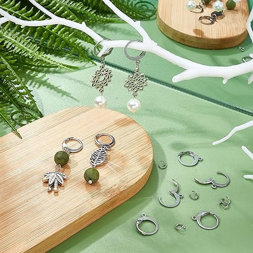 Miniatura 3 de DICOSMETIC 100 ganchos redondos para aretes de acero inoxidable con cierre de palanca para las orejas, con lazo de 0.047 pulgadas y 100 anillos