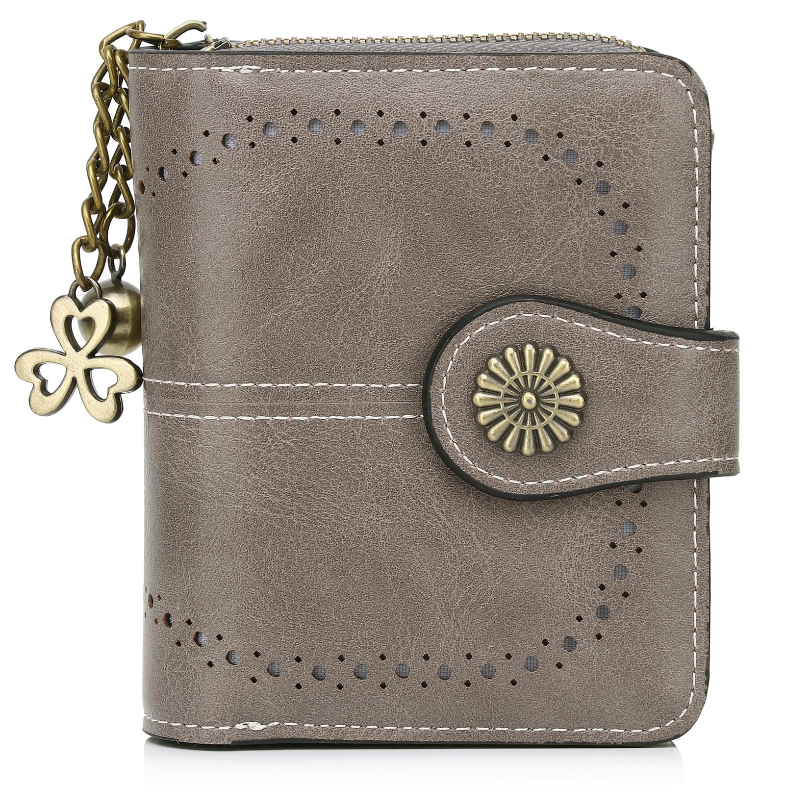 sonluk Small Wallet Women,Vegan Leather Bifold Compact Rfid Wallet For Women Travel Card Holder With Zipper Coin Pocket ID Window(grey)