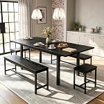 IDEALHOUSE Extendable Dining Table Set, 5-Piece Kitchen & Dining Room Set, MDF Top with Metal Frame, Modern Space-Saving Furniture for Dining Room or Apartment, Black