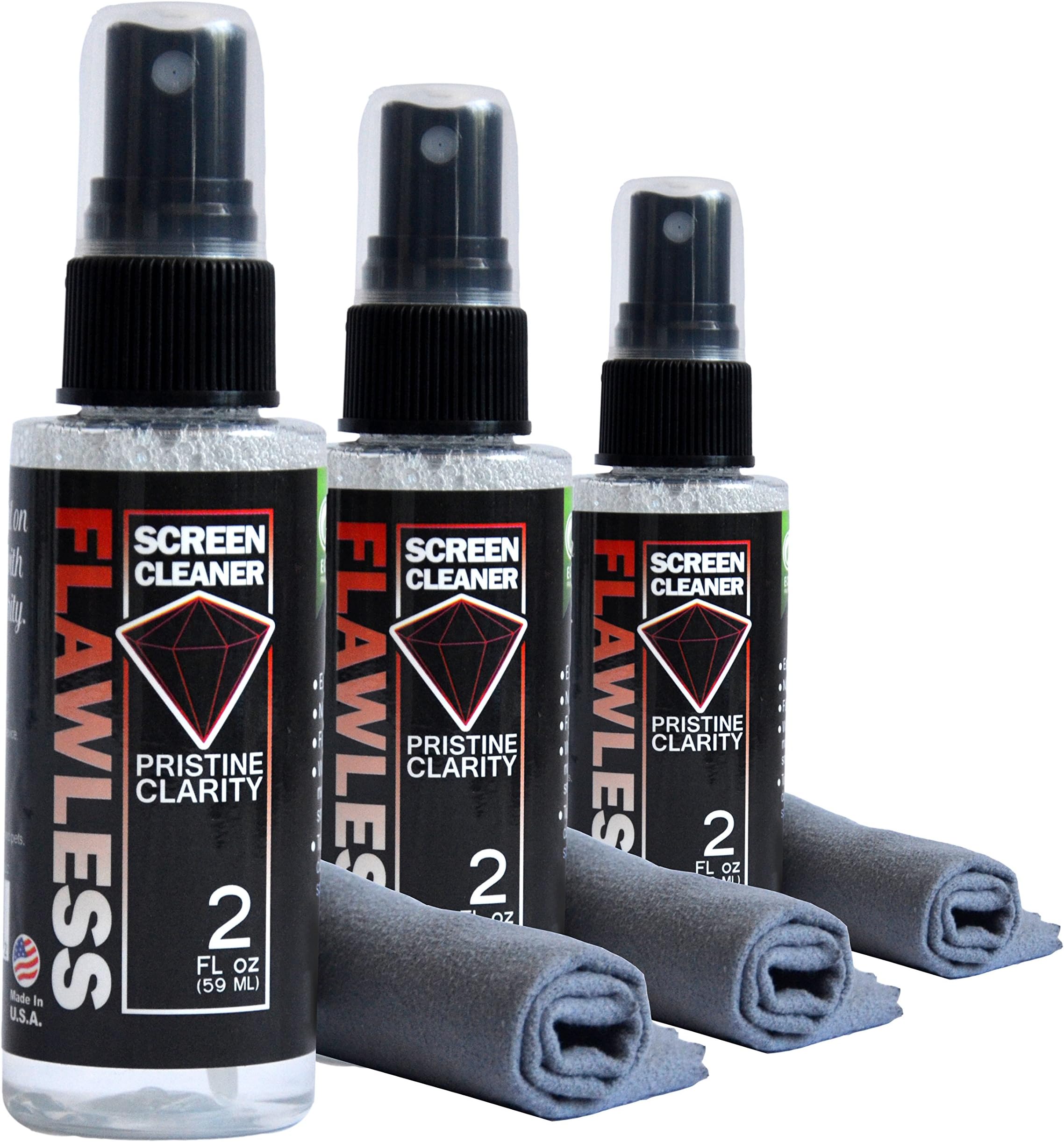 Screen Cleaner Spray with Microfiber Cleaning Cloth for LCD, LED Displays on Computer, TV, iPad, Tablet, Phone, and More (Mini 3 Pack)