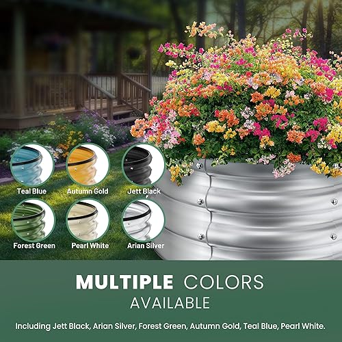 Miniatura 38 de Kit de cama de jardín elevada galvanizada redonda, 2 cajas de jardín galvanizadas en oro de otoño de 2 x 2 x 1 pie, para exteriores para verduras