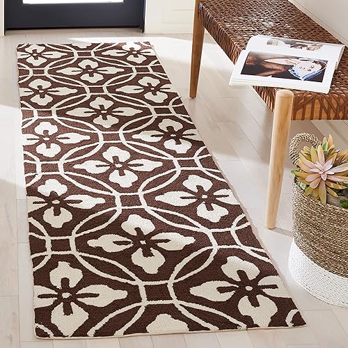 SAFAVIEH Four Seasons Collection FRS236E - Alfombra de pasillo floral con gancho a mano, 2 pies 3 pulgadas x 8 pies, color chocolate y marfil