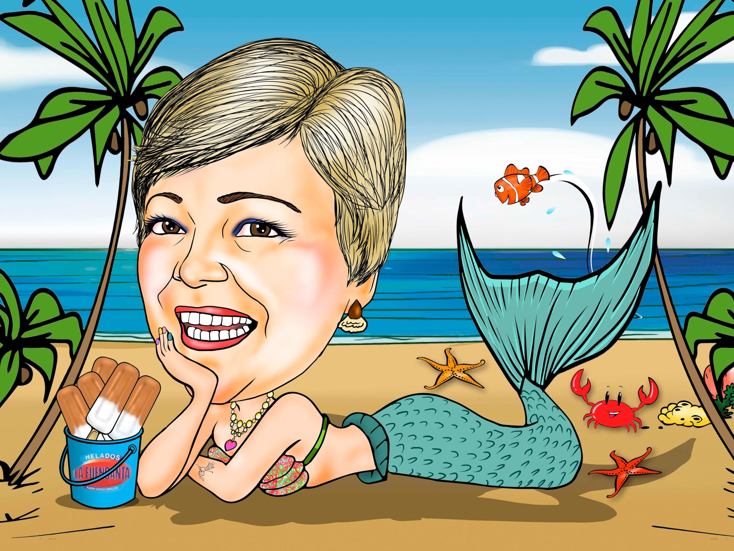 Personalisierte Karikatur per E-Mail, eine Person in Farbe
