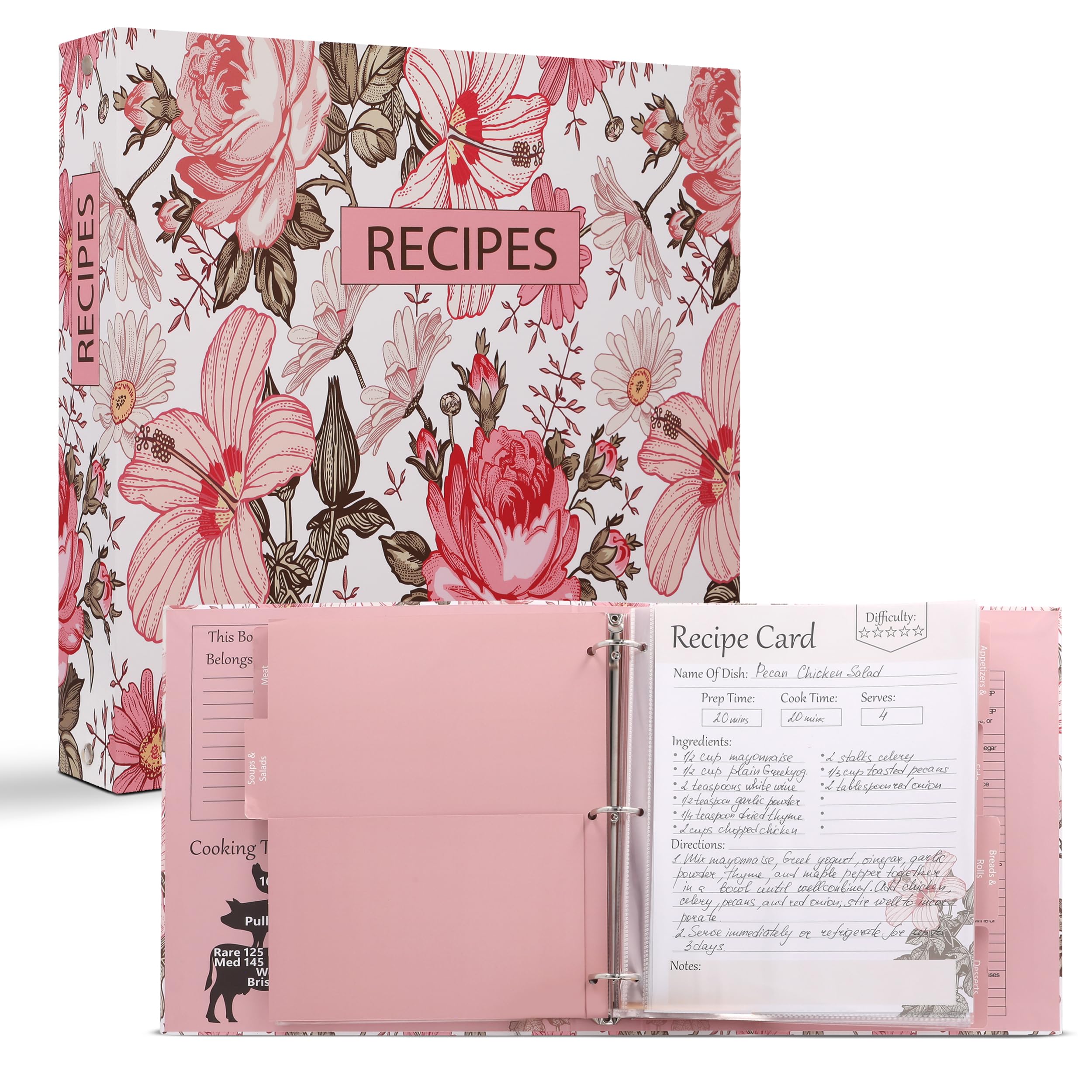 Addimay Recipe Book to Write in Your Own Recipes - Hardcover 3 Ring Recipe Binder with Plastic Sleeves - 8x10 Recipe Cards w/Folder Dividers - Blank Cookbook for Organizing Family Recipes
