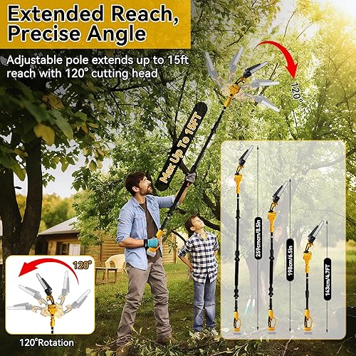 Miniatura 4 de Mini motosierra inalámbrica 2 en 1 de 8 pulgadas compatible con Dewalt 20V, motosierra sin escobillas con poste de extensión de 2 M, extensible