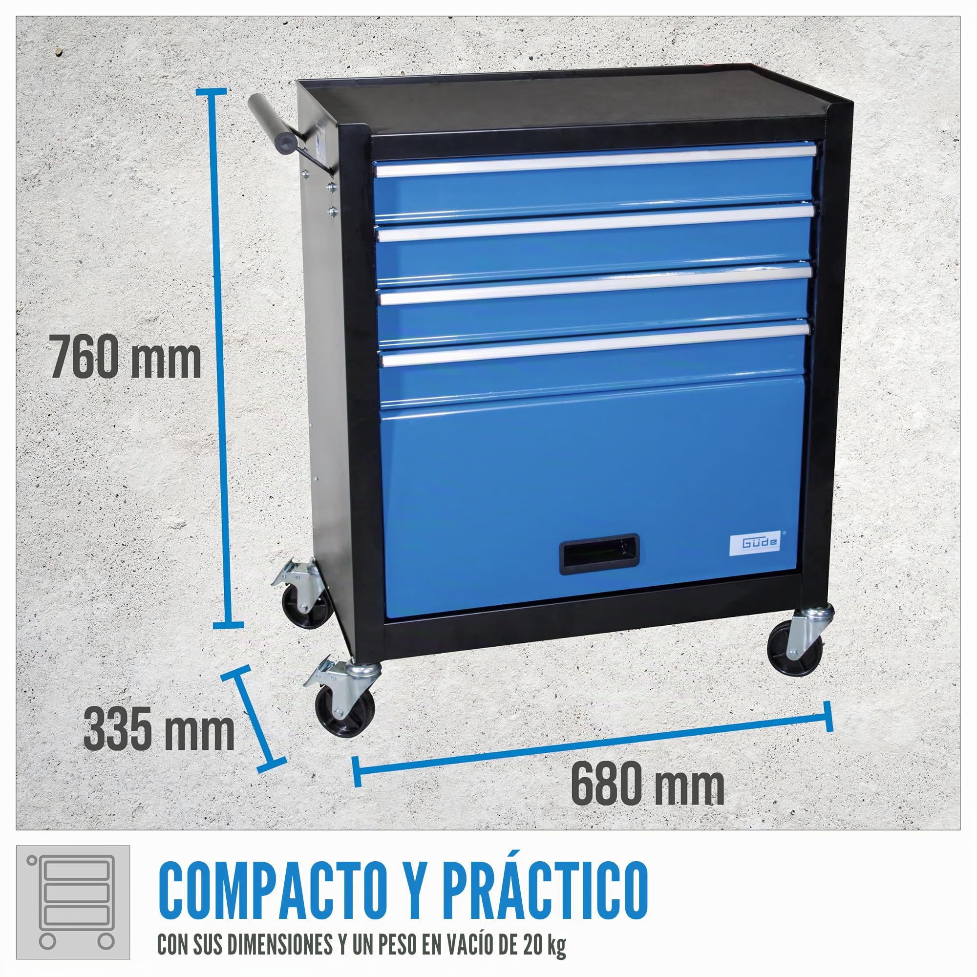 Güde 40879 GW 4.1 - Carro de Taller (4 cajones, soporta hasta 75 kg, Metal, Compacto), Color Azul