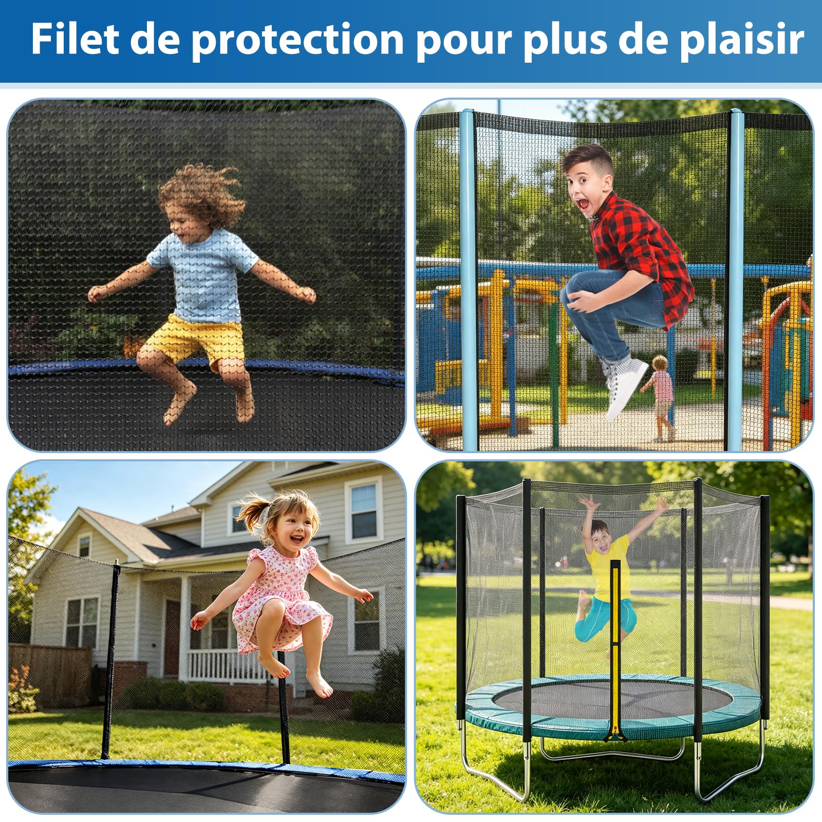 Filet Trampoline 305 cm (10FT) à 6 Barres, Filet de Sécurité Extérieur, Protection Trampoline Anti-UV et Anti-Déchirure, pour Accessoires Trampoline Extérieur