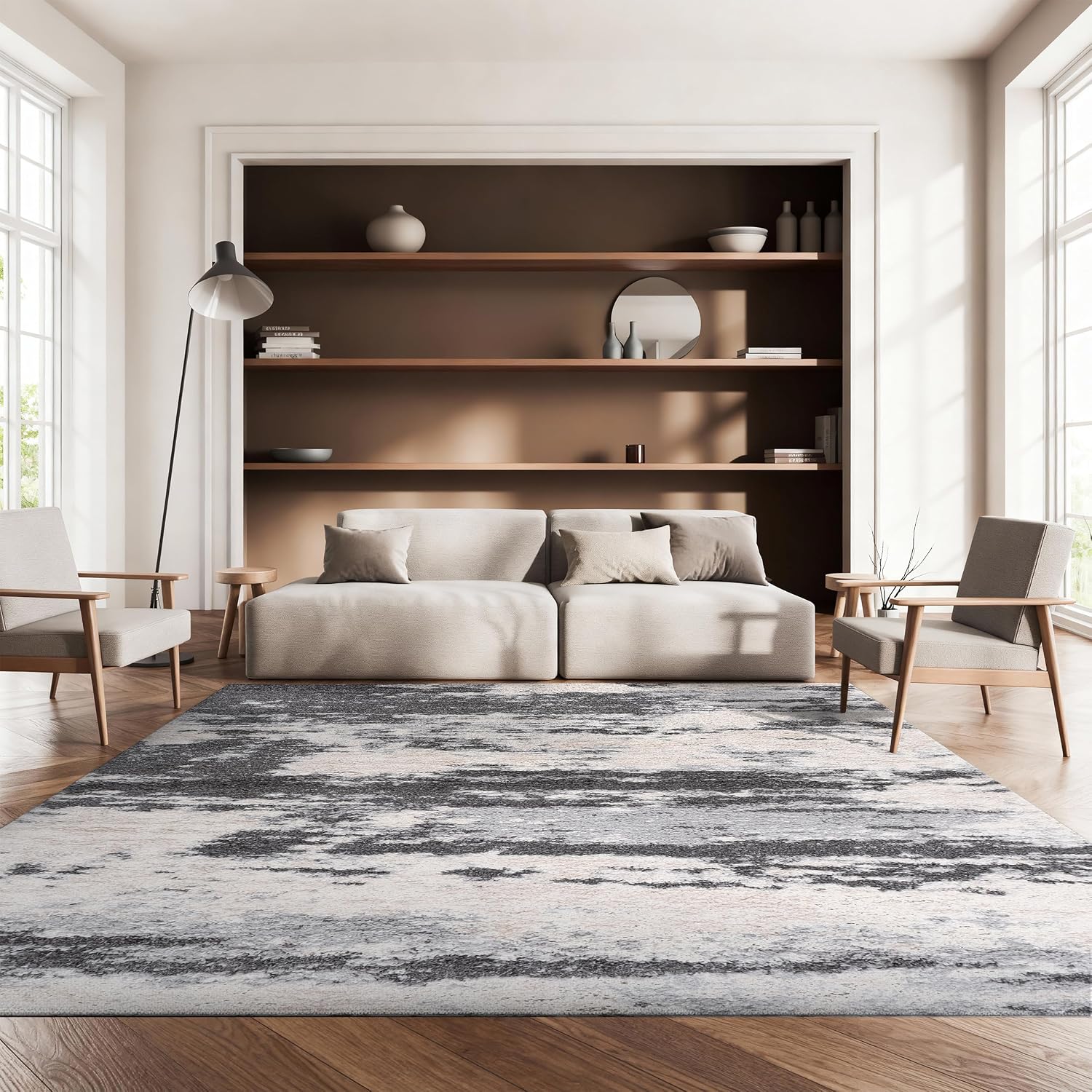 SAFAVIEH Area Rug 8×10 – Fontana Shag Collection – Large – Grey & Ivory, Non-Shedding & Easy to Clean, Plush Thick Pile, Ideal for Living Room, Bedroom, Dining Space (FNT853G)