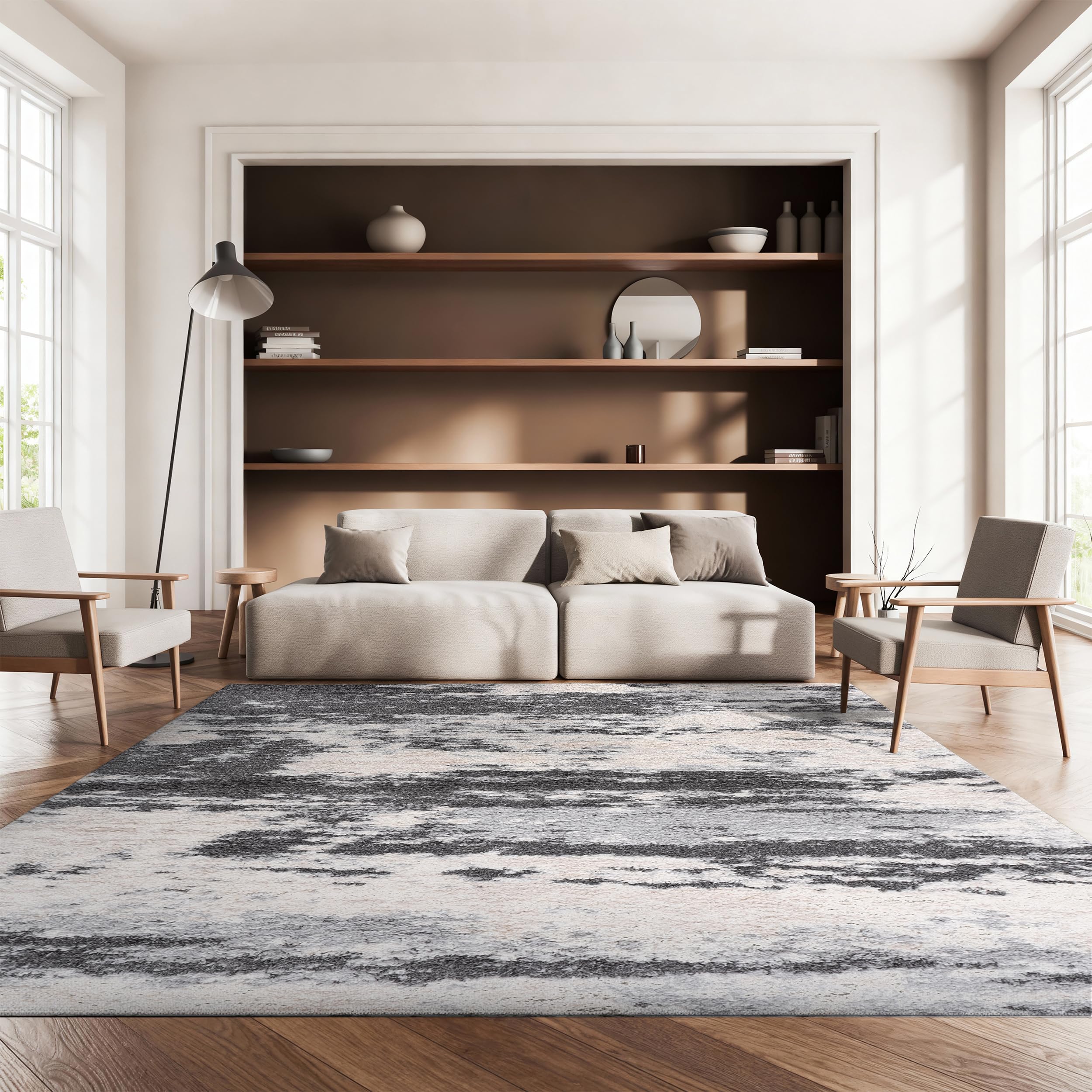 SAFAVIEH Area Rug 8x10 - Fontana Shag Collection - Large - Grey & Ivory, Non-Shedding & Easy to Clean, Plush Thick Pile, Ideal for Living Room,