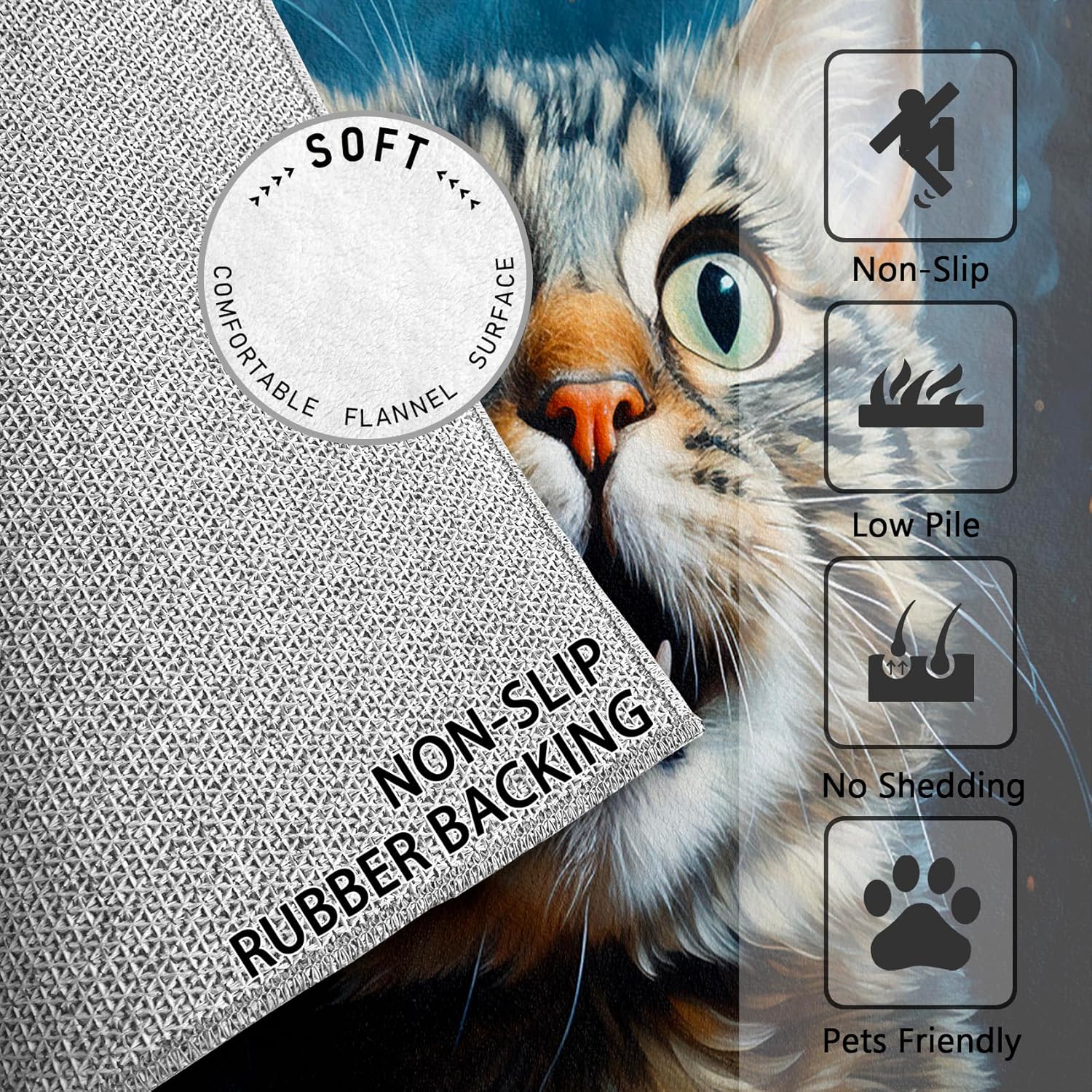 Cat Rugs Room Decor - 2x3 Rug - Cat Rug - 3D Cute Kitten Area Rug - Kids Girls Nursery Boys Rugs - Kawaii Animal Black Carpet - Soft Washable Non Slip Low Pile Home Decor