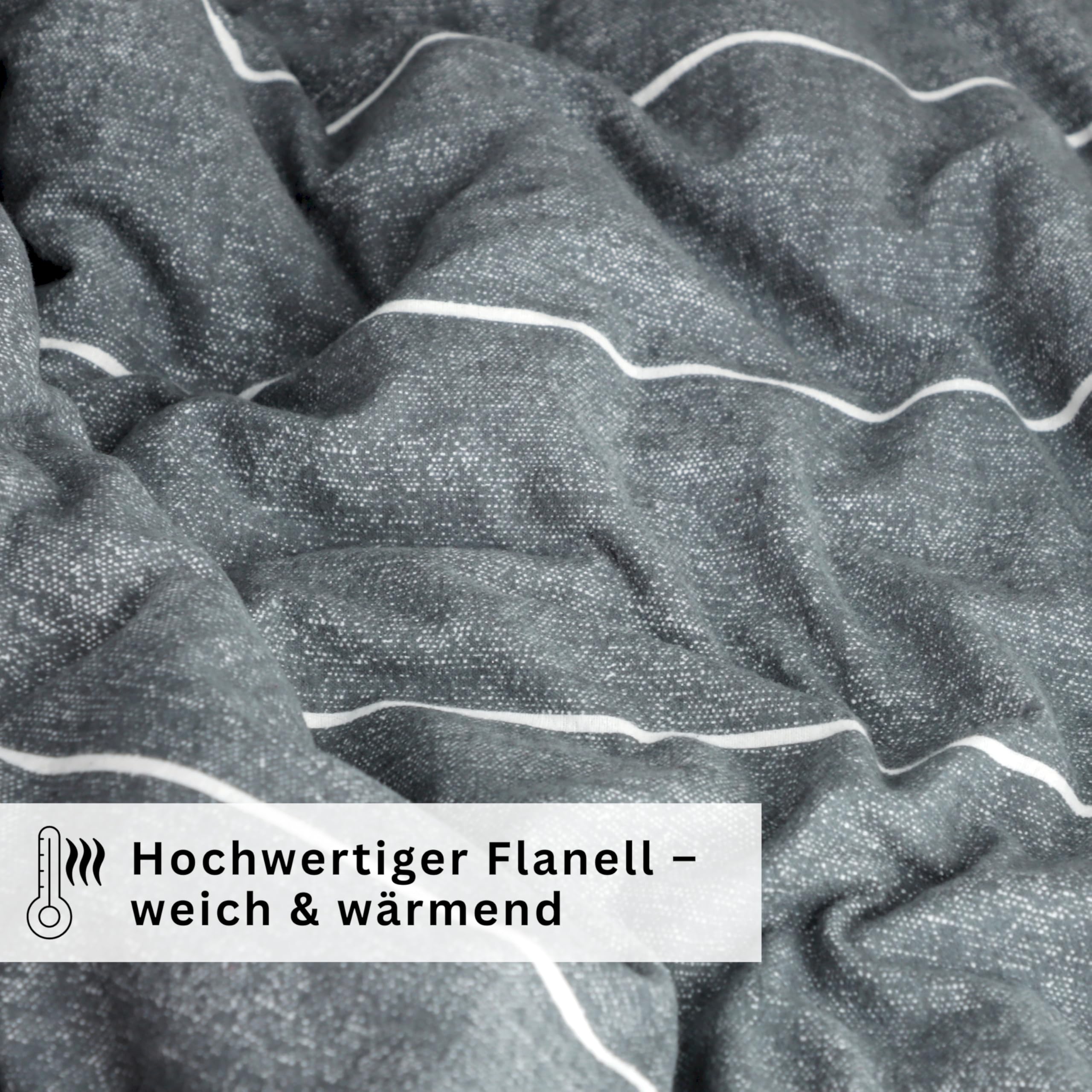 Esprit Flanell Bettwäsche 140x200 Baumwolle Grau - Luxus Bettwäsche-Set 2teilig Öko - kuschelig warm & flauschig - 140 x 200-1 Bettwäschebezug und 1 Kopfkissenbezug 70x90cm - Herbst & Winter