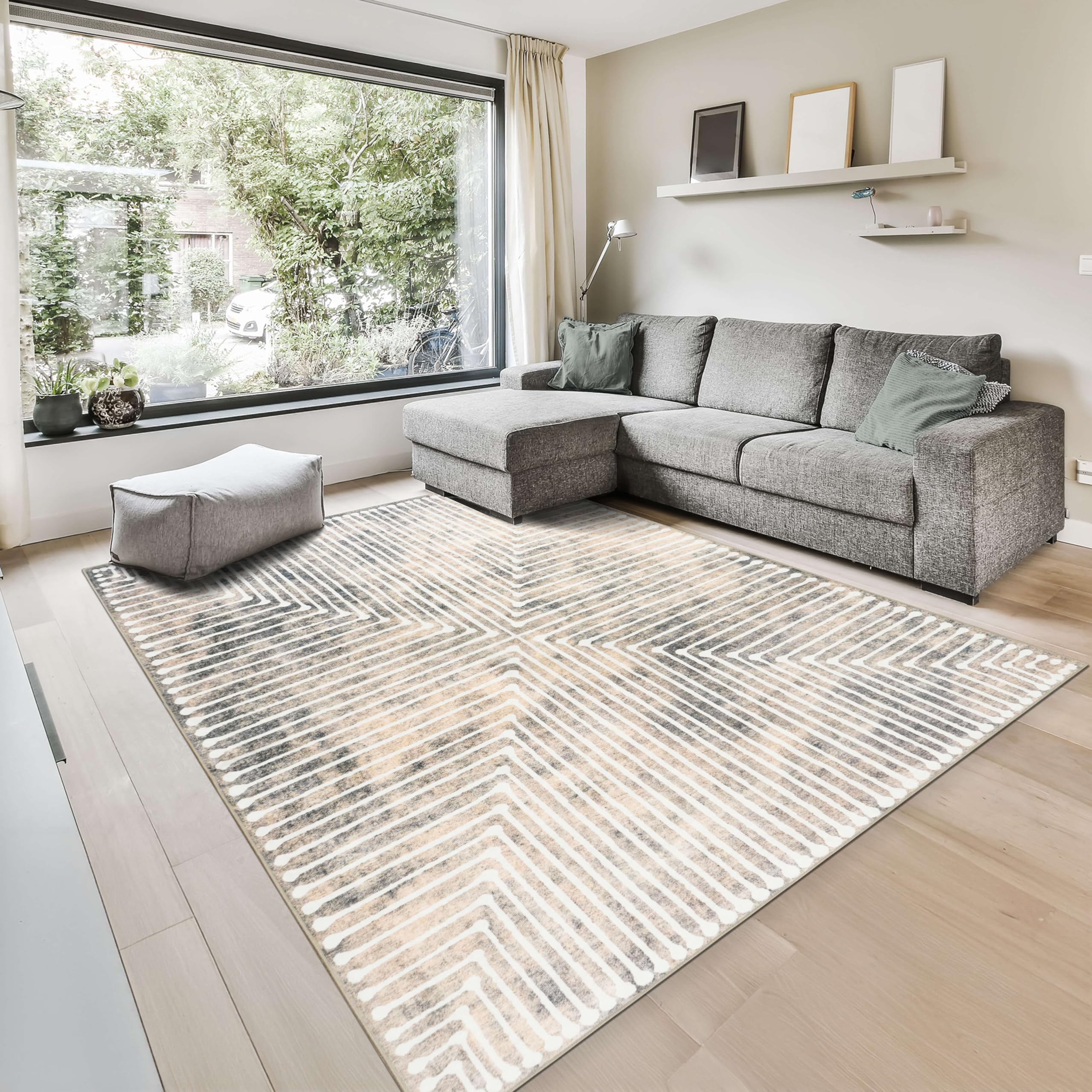 GLN Rugs Contemporary Collection - Machine Washable Area Rug, Contemporary Washable, Non Slip, Low Pile Chenille Rug, Living Room, Bedroom, Kitchen