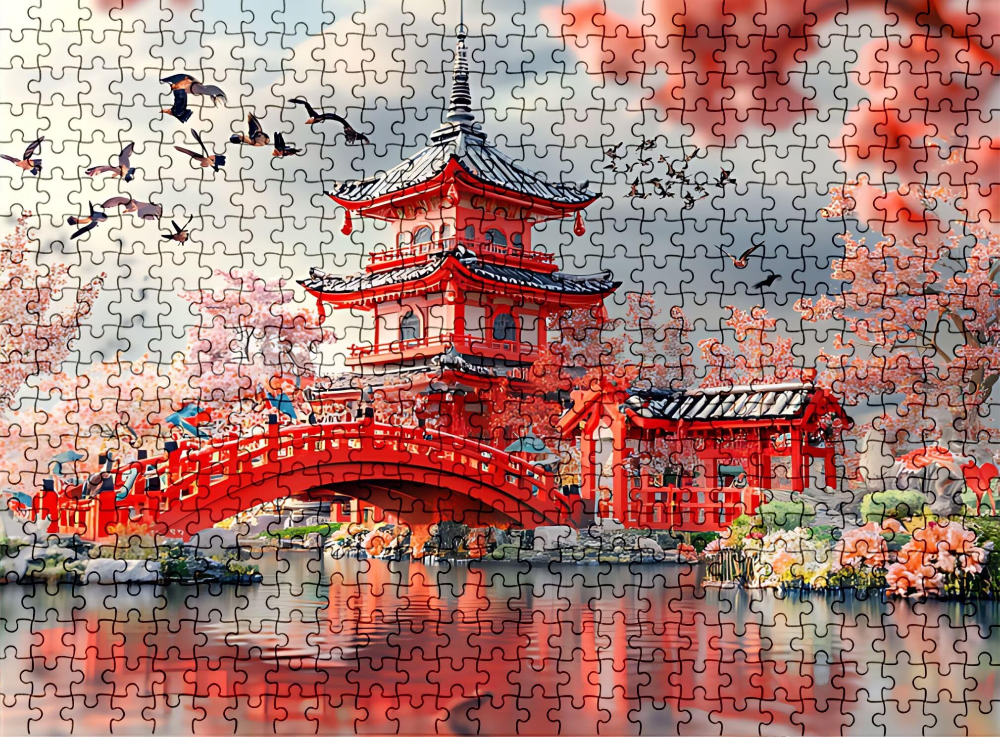 Puzzle 2000 elementów, drewniane puzzle dla dorosłych, architektura, mostek, impossible, klasyczne puzzle 99,5 x 70,5 cm, gra rodzinna, redukcja stresu, gra myśląca, dekoracja domu, w0-355