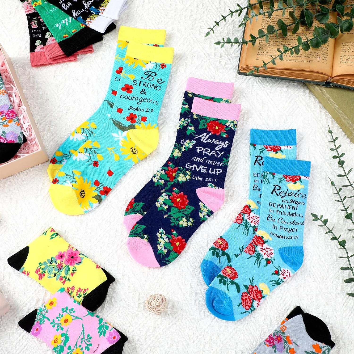 12/24 Pairs Christian Socks Gifts with Inspirational Words Religious Bible Verse Socks - Image 7