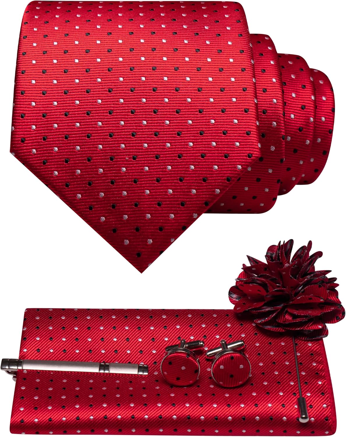 JEMYGINS Mens Tie and Lapel Pin Necktie Pocket Square Cufflinks and Tie Clip Sets for Business Casual 5PCS