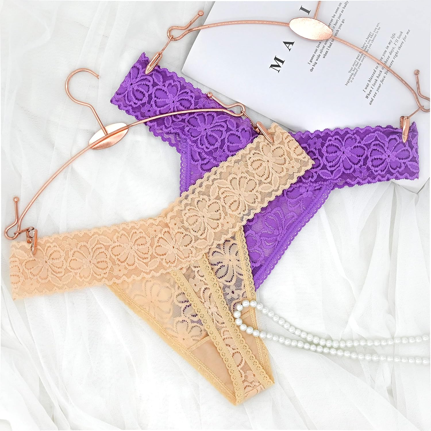 T Back Sexy Low Rise Stretchy Invisible Patterns Lace Cotton Women Thongs Pack - Image 4
