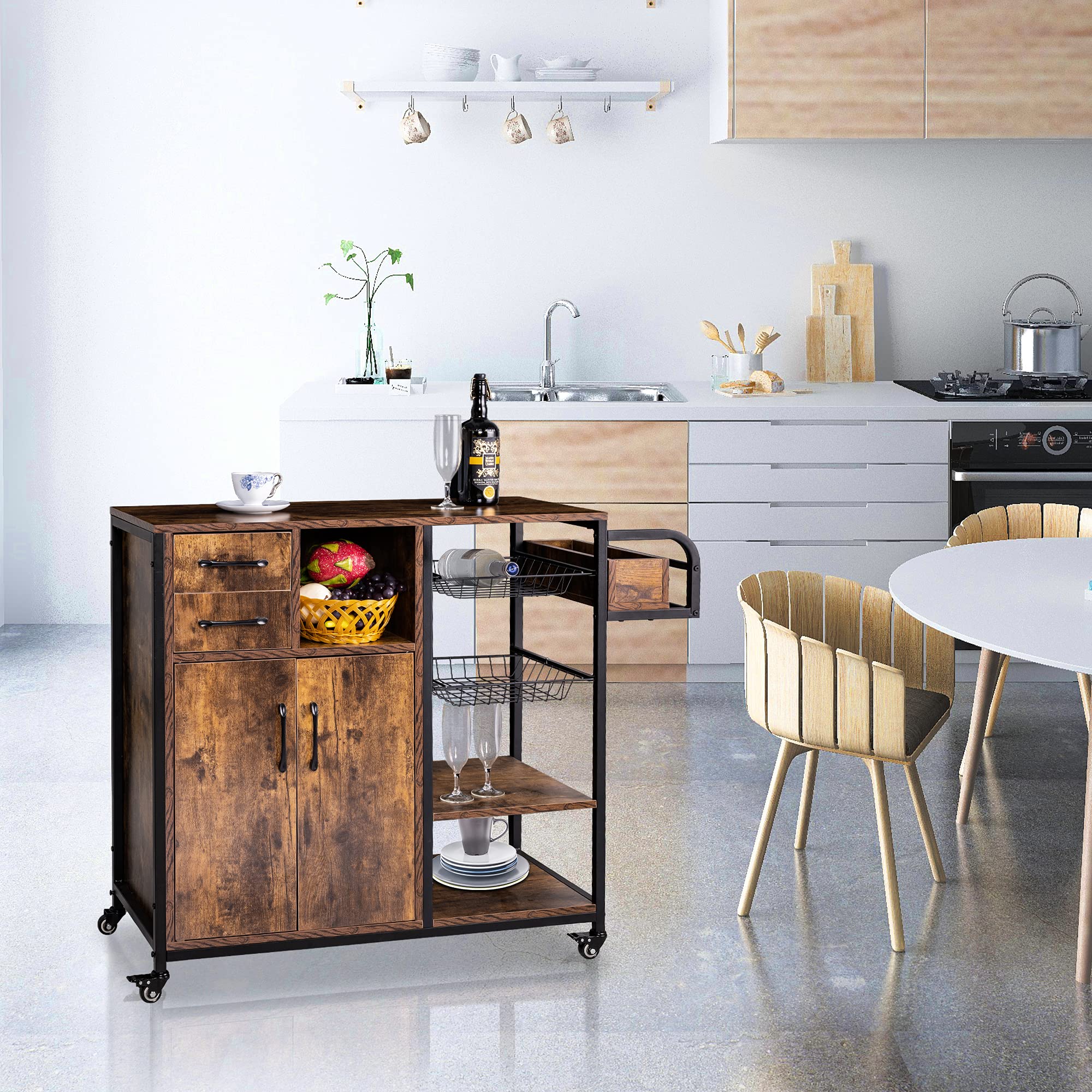 WAYTRIM Storage Kitchen Island Cart on Wheels, Home Bar Serving Cart