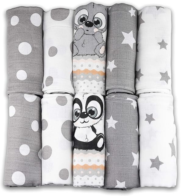 FENSILO - Pieluchy muślinowe  ściereczki muślinowe  opakowanie 10 szt. 70 x 80 cm  pieluchy materiałowe, wyprodukowane w UE  sprawdzone pod kątem zawartości substancji szkodliwych  ściereczki dla chłopców i