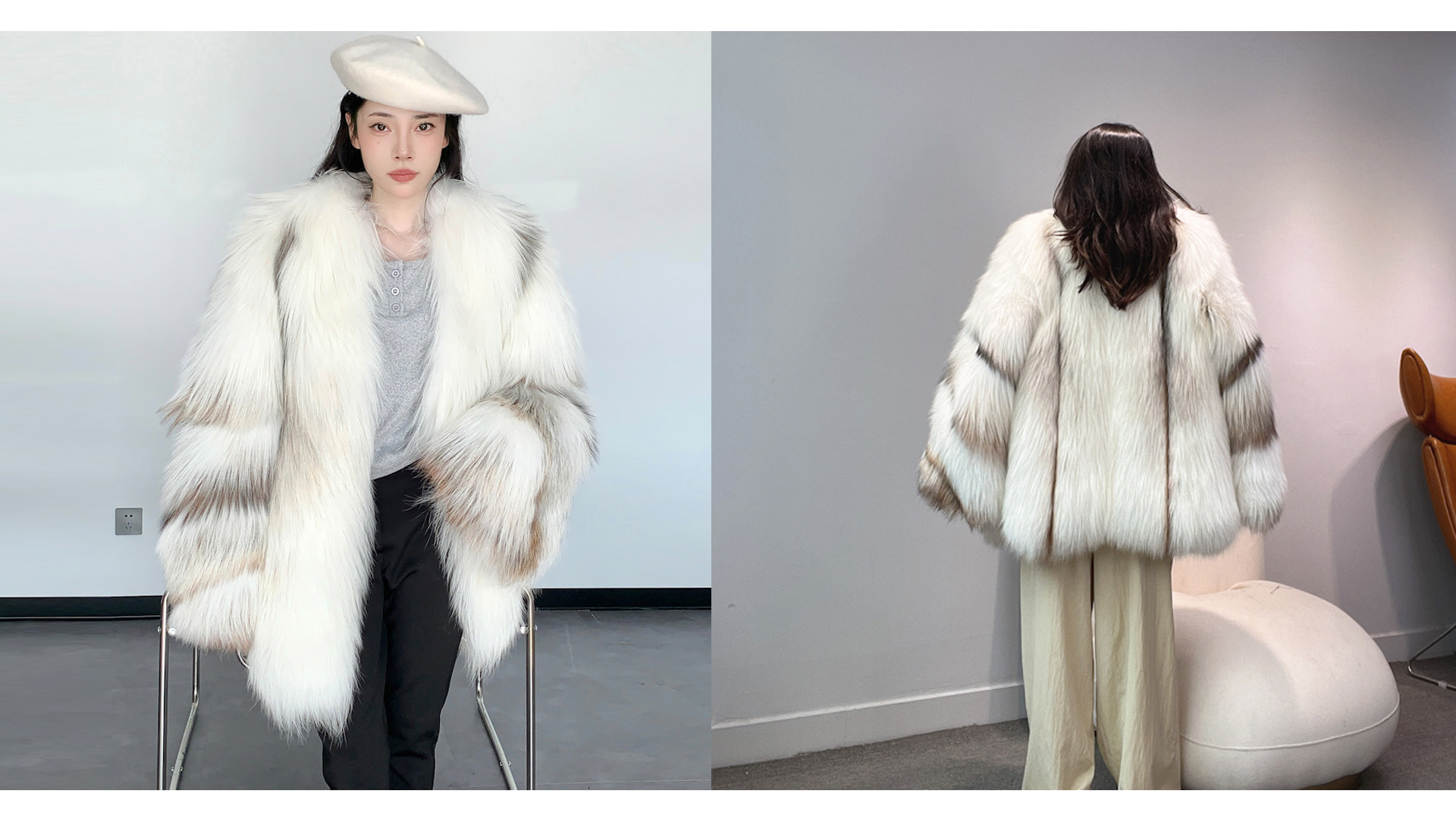 Denny&Dora Women's Fox Fur Coat Mid-Length Fox Fur Coat Winter