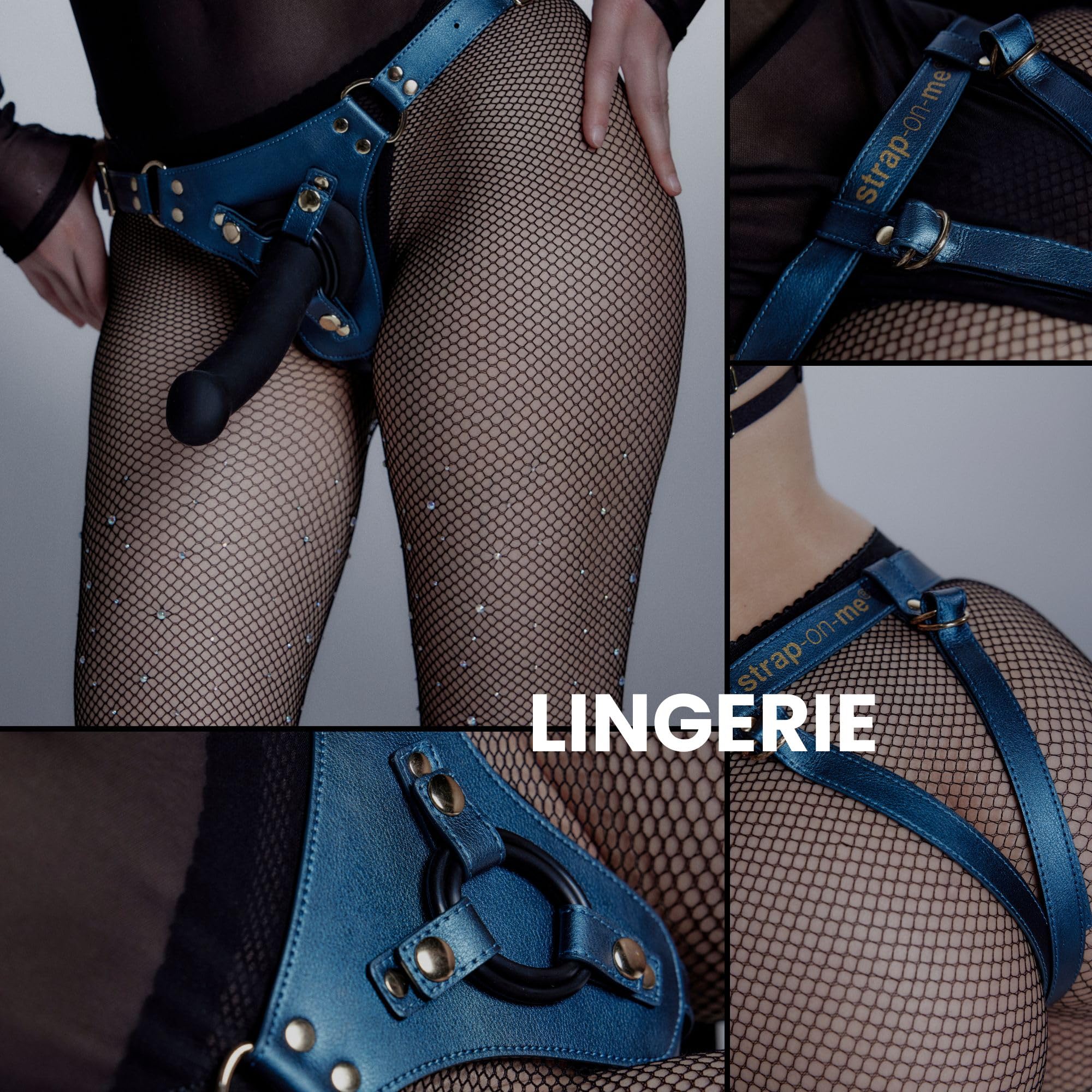 Strap-on-me Arnés de polipiel Generous | Arnés sexy erótico y BDSM ajustable | Strapon Pegging, talla XS-XXL, Azul Metálico o Aubergine