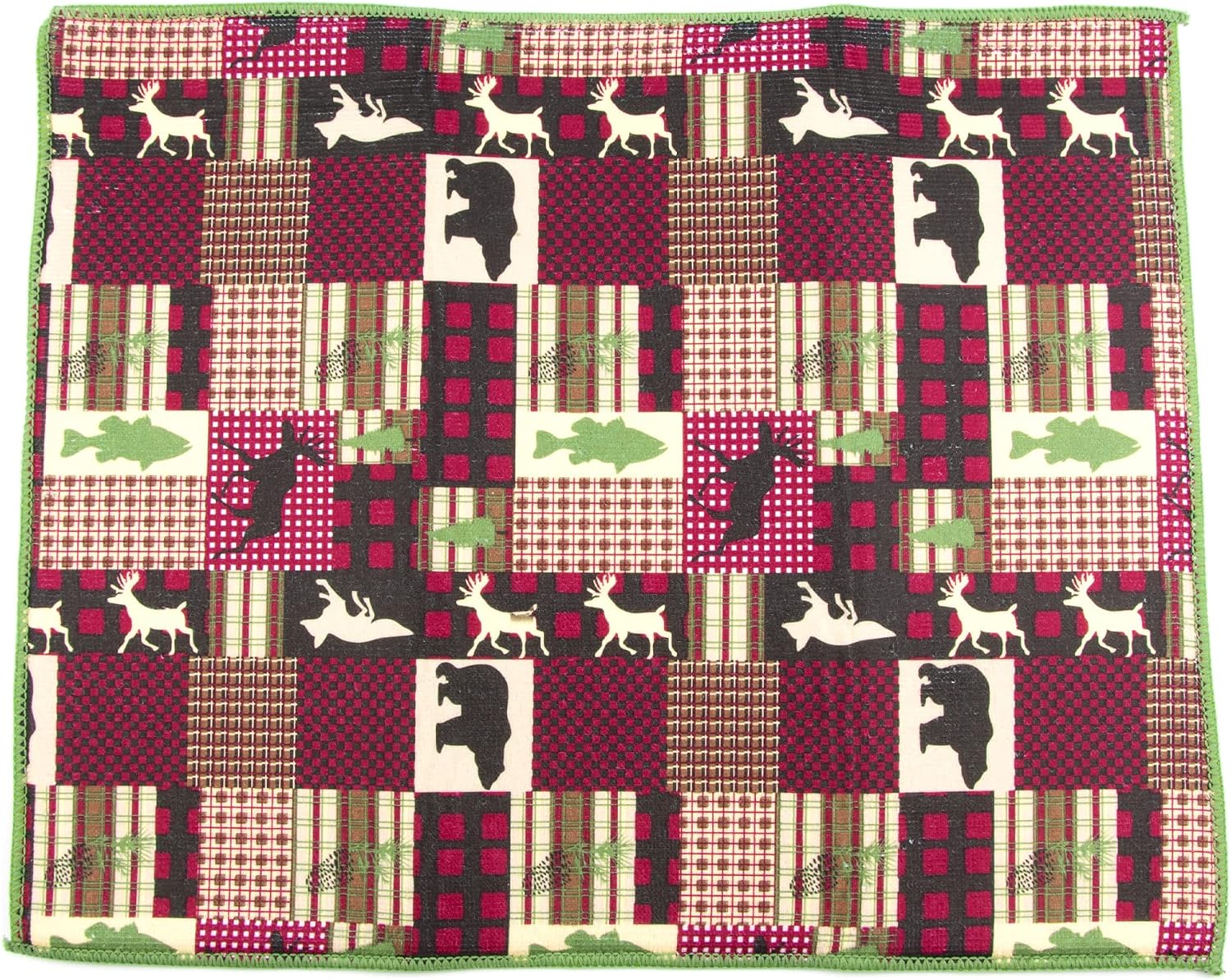 Cabin & Wildlife Themed 9 PC Kitchen Linen Set in Green/Red
