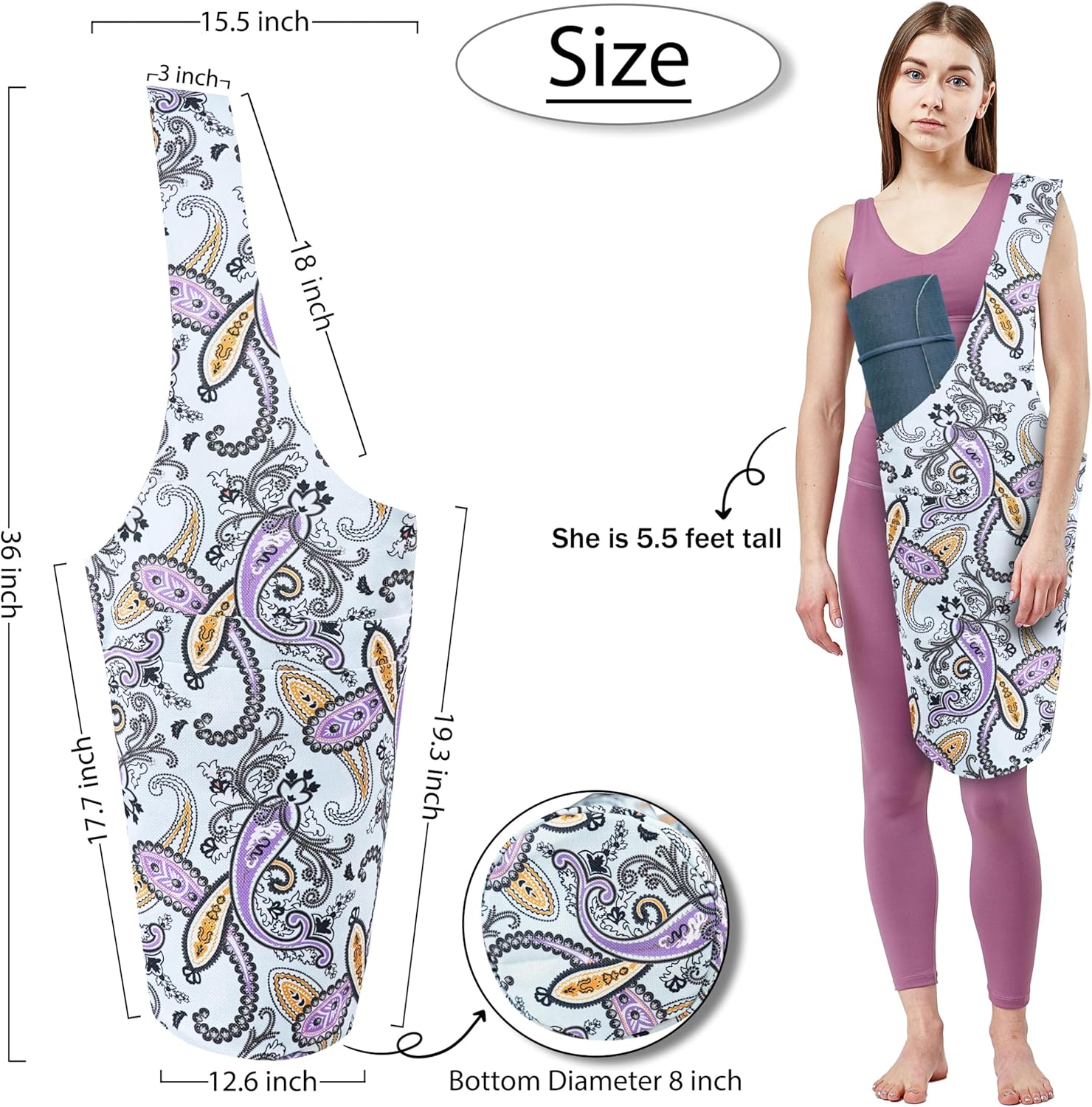 Yoga Mat Bag Yoga Tote Bag with Large Pocket and Zipper Pocket Yoga Mat Bag Carrier Fit Most Size Mats and All You Stuff