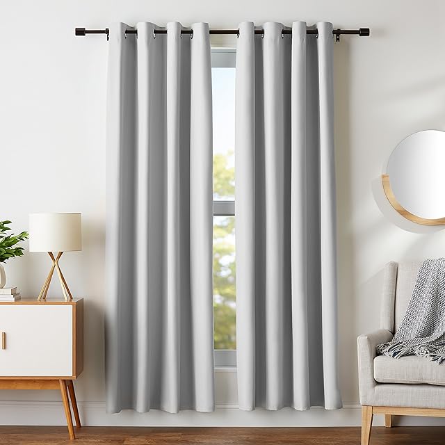 Amazon Basics Room-Darkening Blackout Curtain Set with Grommets, Pack of 2, Light Grey, 117 cm x 183 cm