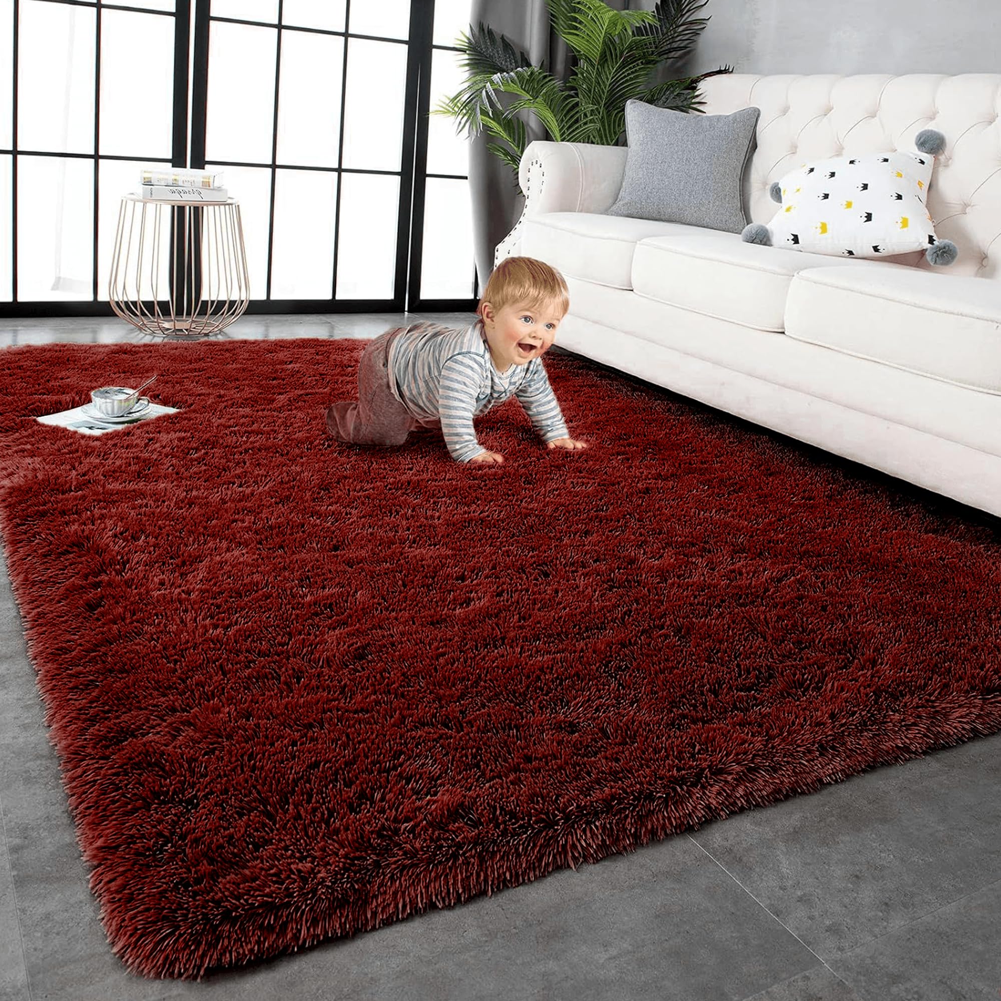 Grand tapis salon 200x450 cm moderne couleur vin rouge haut de gamme